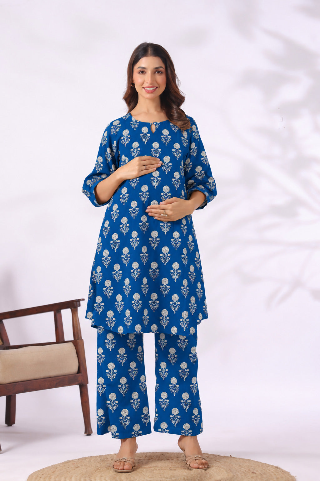 Indigo Blossom Cotton Maternity - Nursing Co-ord Set