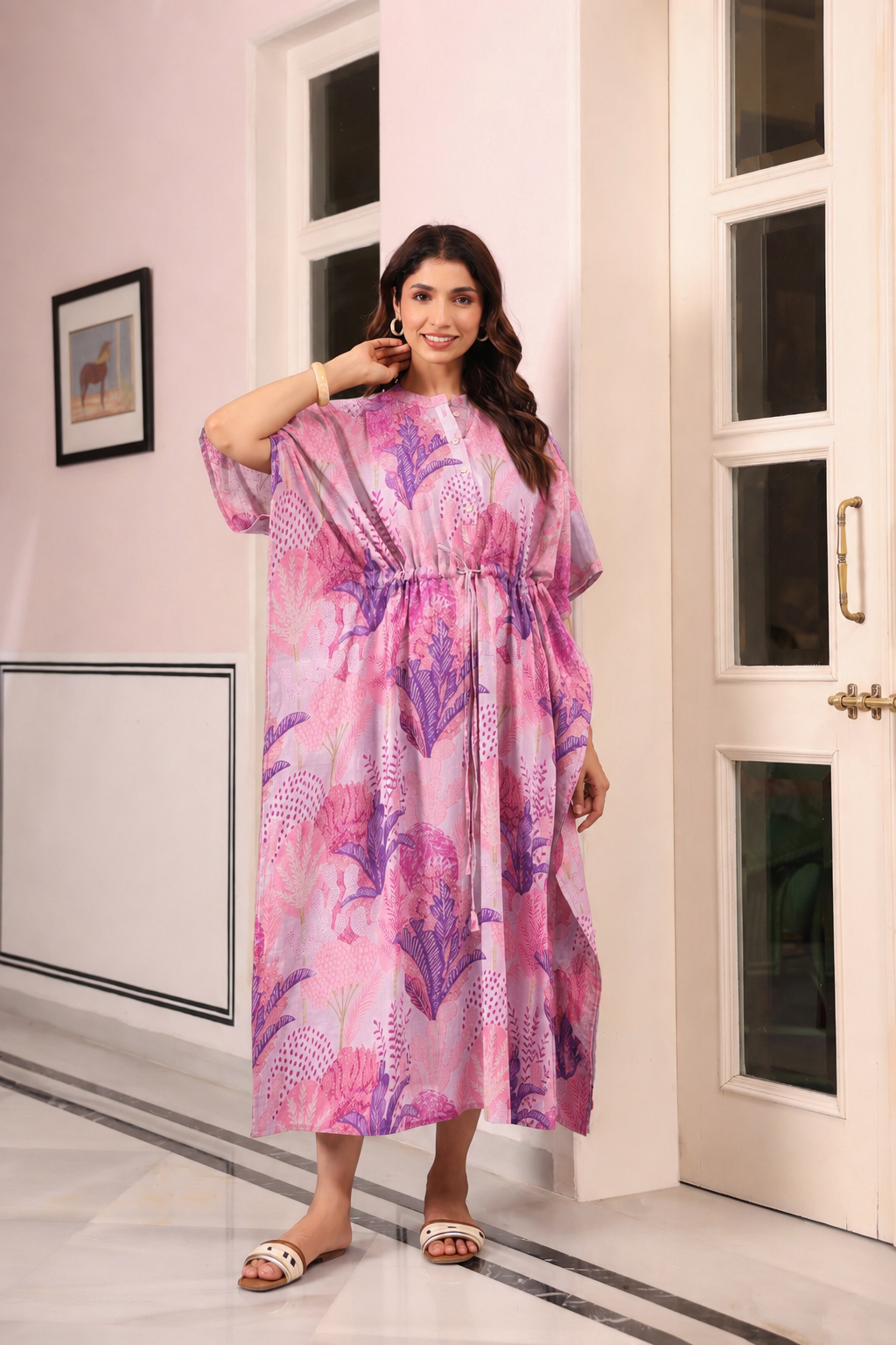 Lavender Bloom Garden Cotton Kaftan ( One-Size )