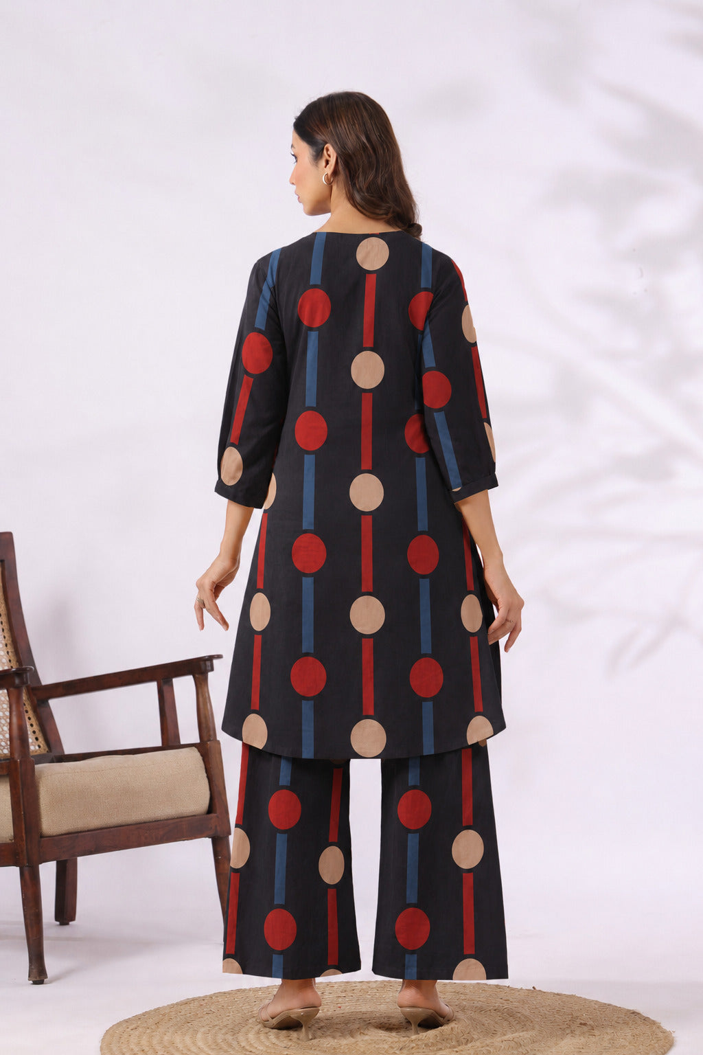 Black Geometric Ajrakh Cotton Maternity - Nursing Co-ord Set