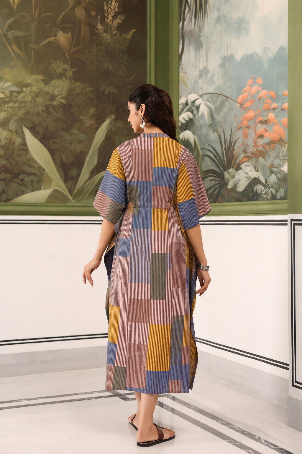 Ocean Blue Multi Panelled Cotton Maternity - Nursing Kaftan ( One-Size )