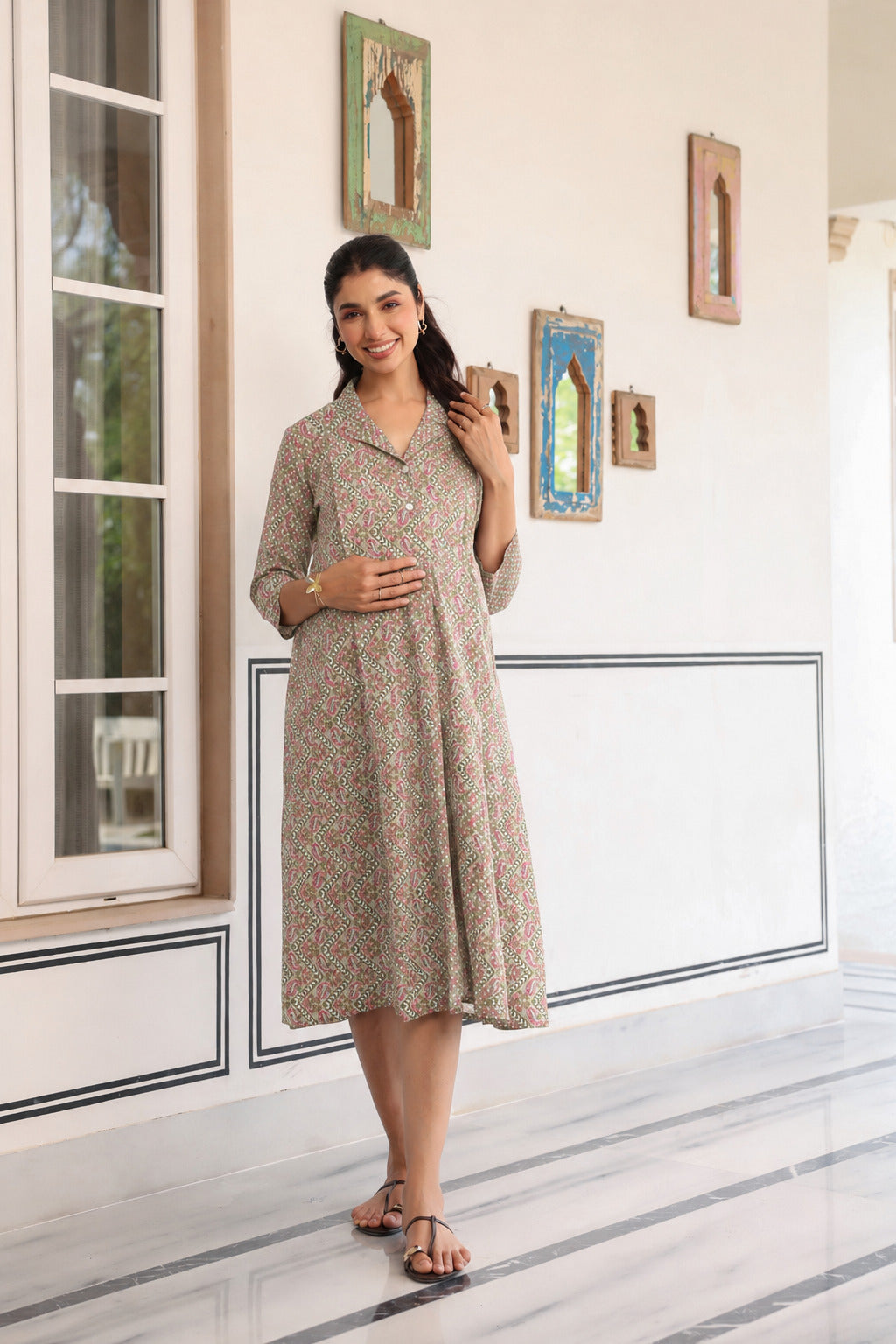 Roseleaf Paisley Cotton Maternity - Nursing Dress