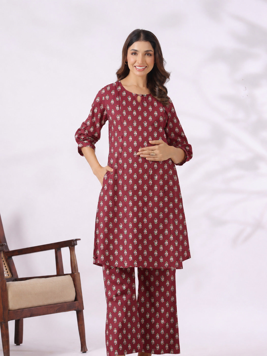 Red Petal Cotton Maternity - Nursing Co-ord Set
