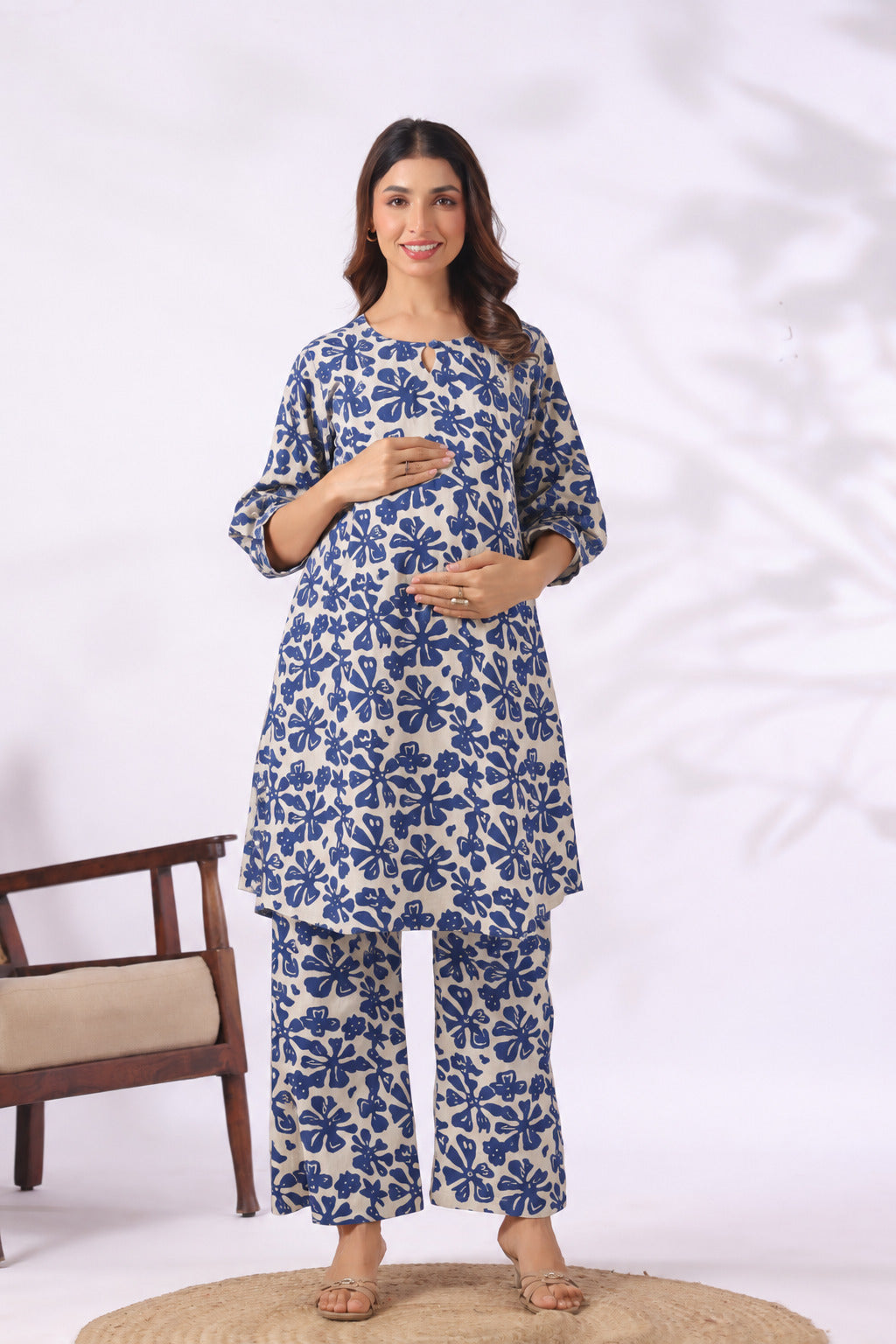 Indigo Ditsy Cotton Maternity - Nursing Co-ord Set