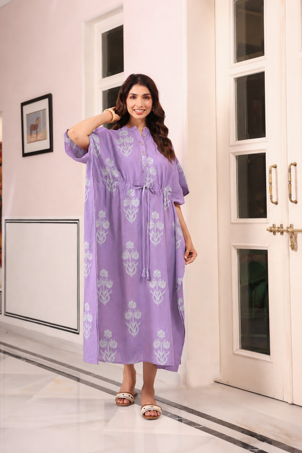 Lavender Dream Boota Cotton Kaftan ( One-Size )