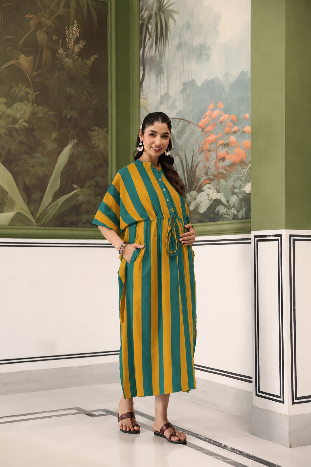 Prism Stripe Cotton Maternity - Nursing Kaftan ( One-Size )