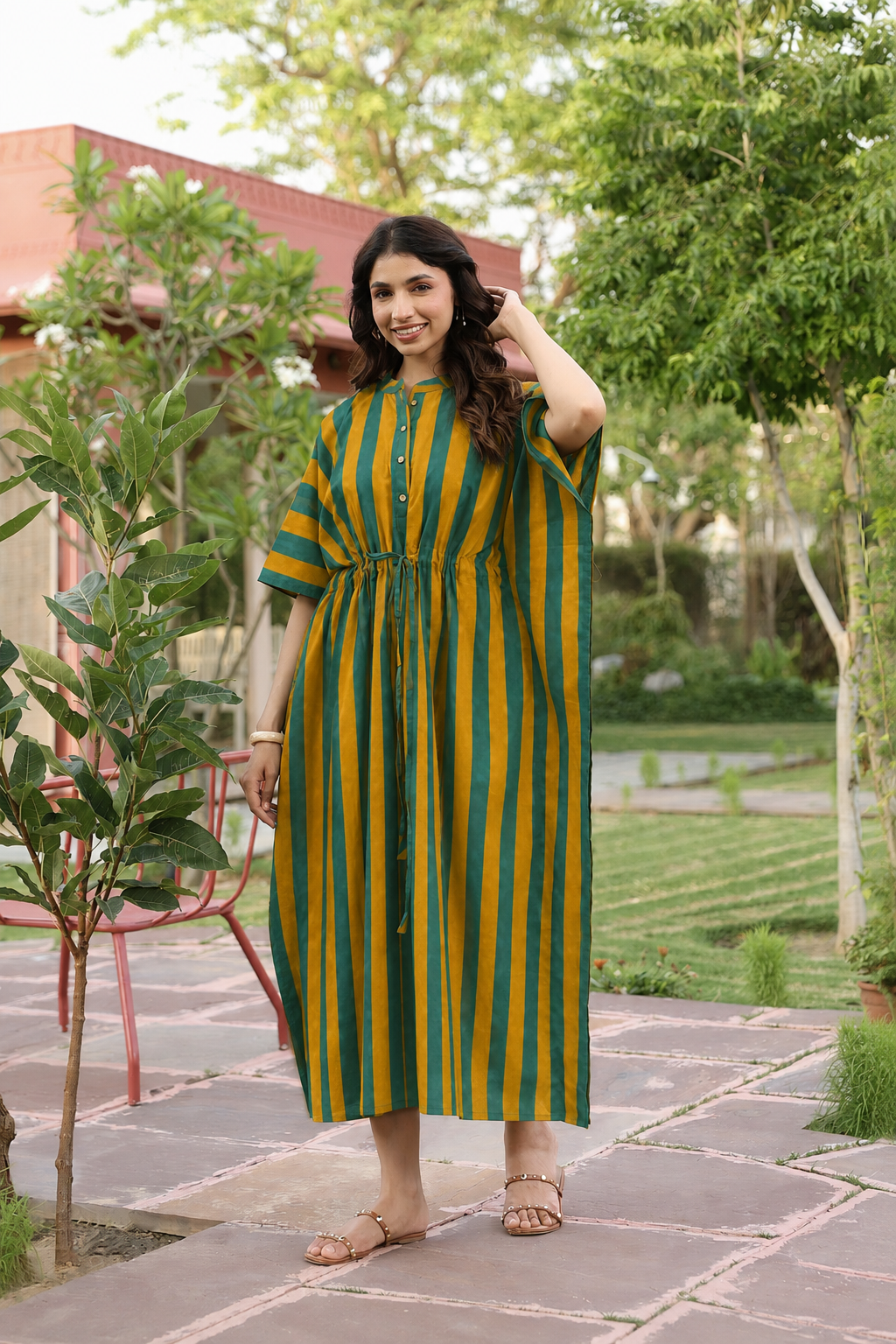 Prism Stripe Cotton Kaftan ( One-Size )