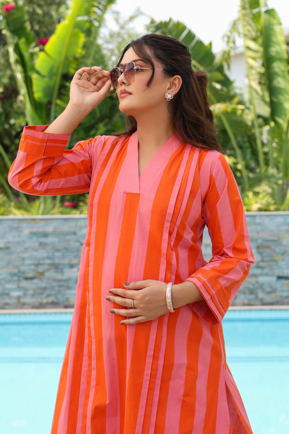 Flamingo Flame Cotton Maternity - Nursing Co-ord Set