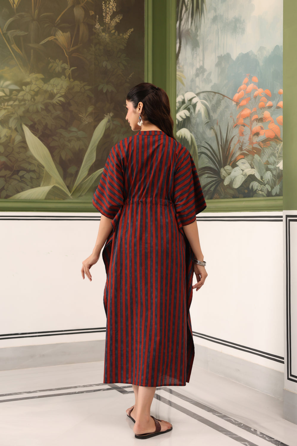 Ajrakh Stripes Cotton Maternity - Nursing Kaftan ( One-Size )