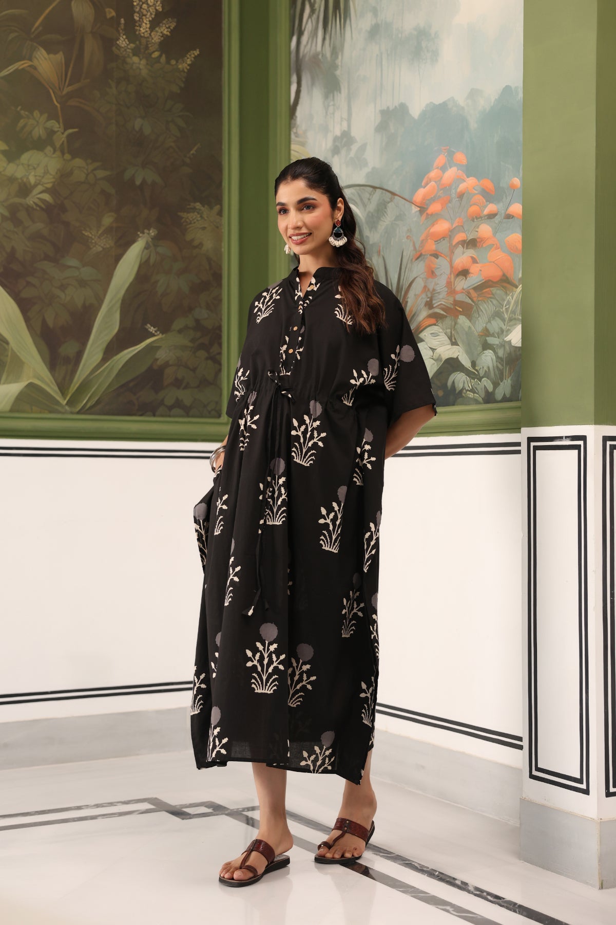 Moonlit Garden Cotton Maternity - Nursing Kaftan ( One-Size )