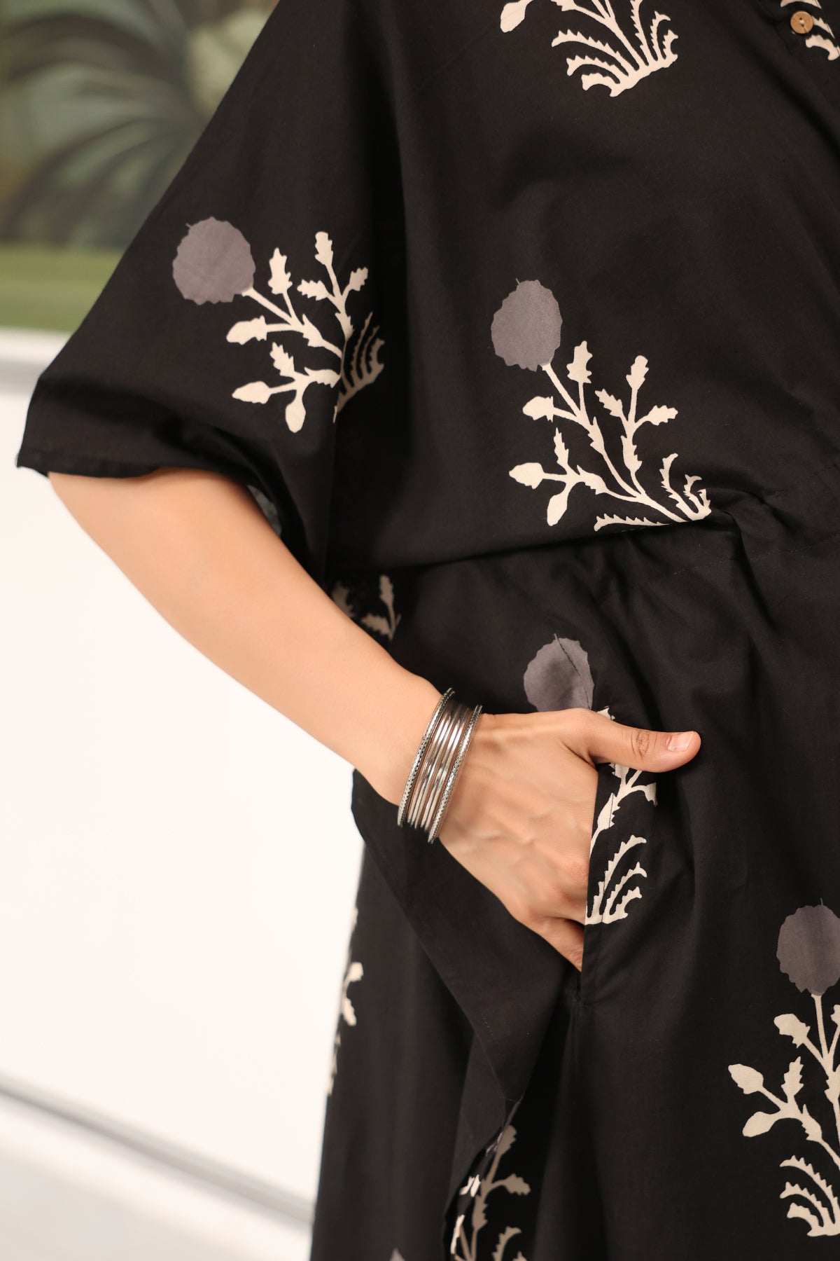 Moonlit Garden Cotton Maternity - Nursing Kaftan ( One-Size )