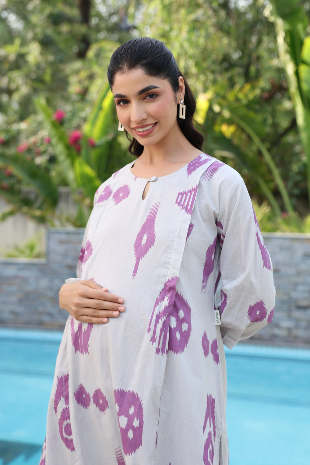 French Grey Classic Ikat Cotton Maternity - Nursing Co-ord Set