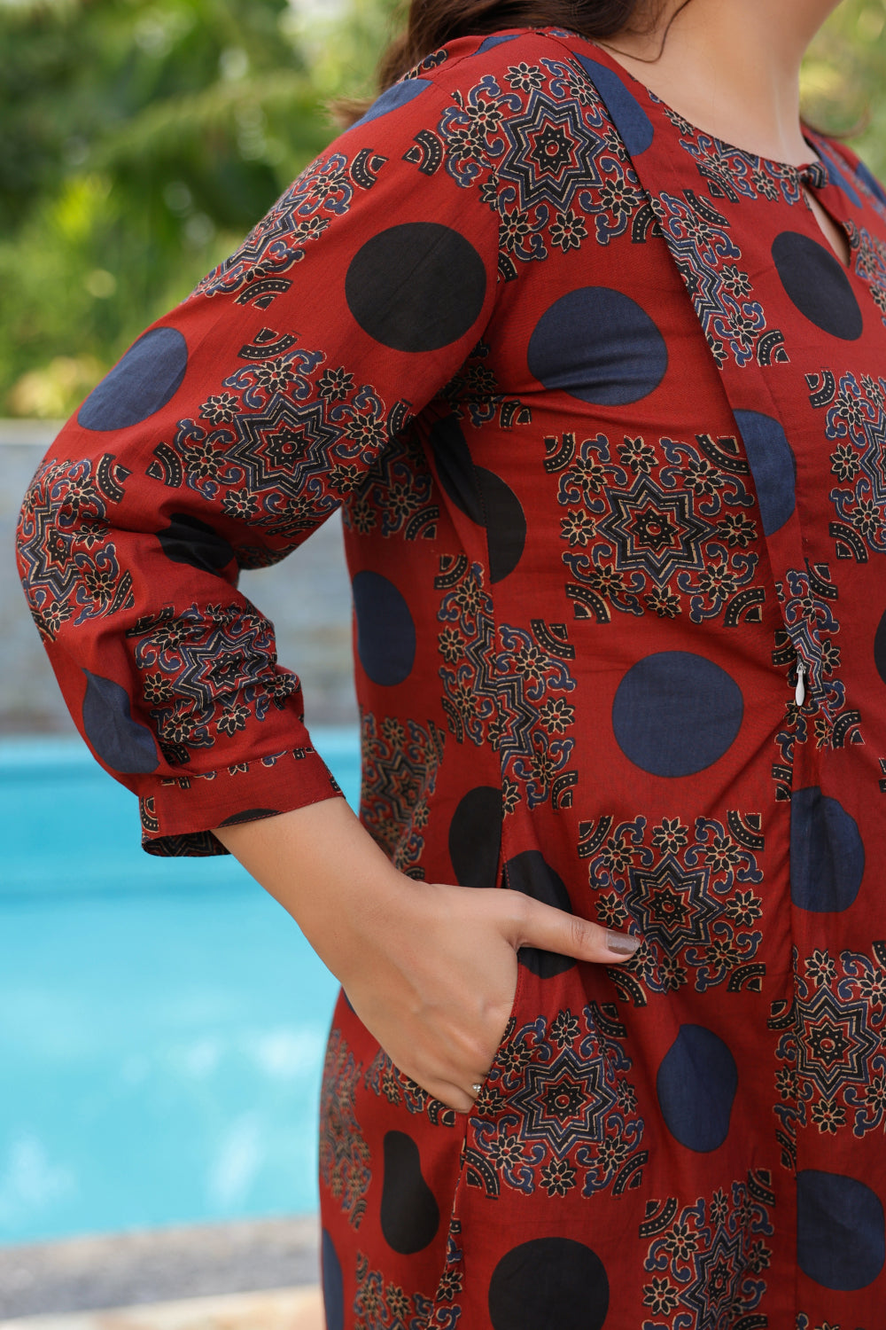 Maroon Mandala Cotton Maternity - Nursing Co-ord Set
