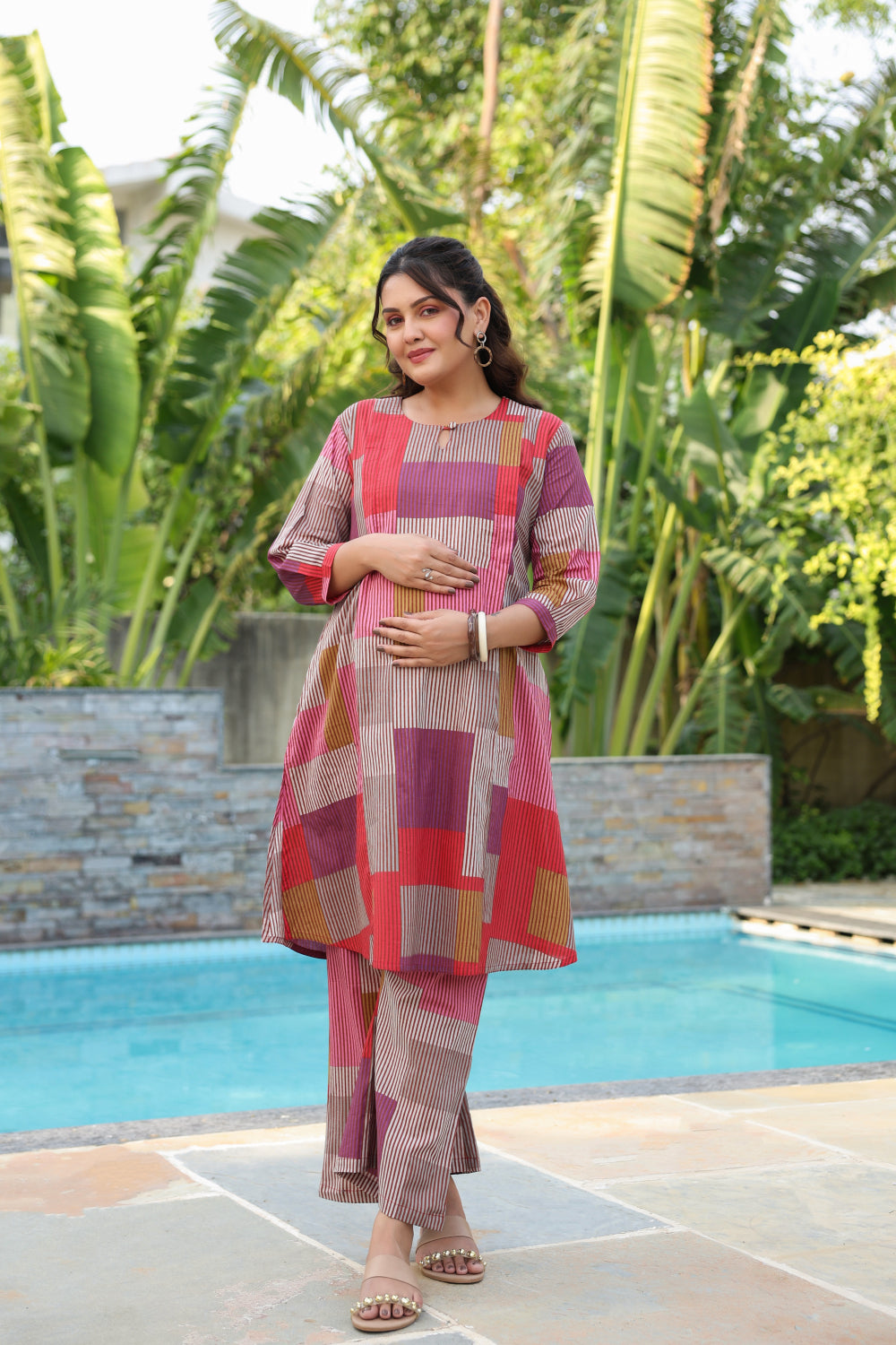 Cherry Multi Panelled Cotton Maternity - Nursing Co-ord Set