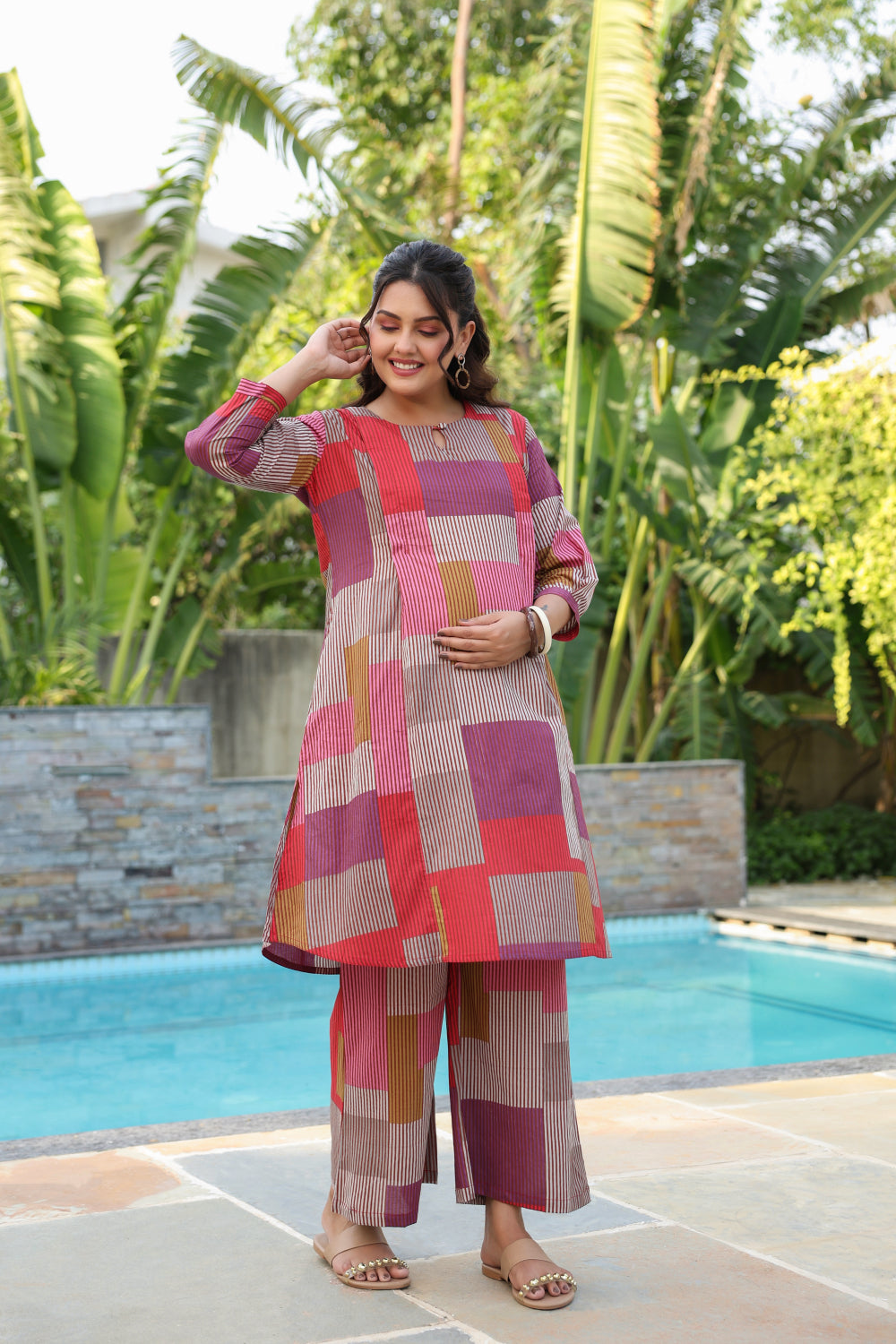 Cherry Multi Panelled Cotton Maternity - Nursing Co-ord Set