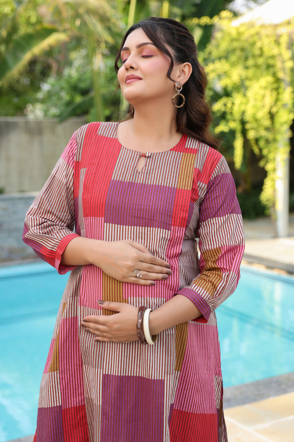 Cherry Multi Panelled Cotton Maternity - Nursing Co-ord Set