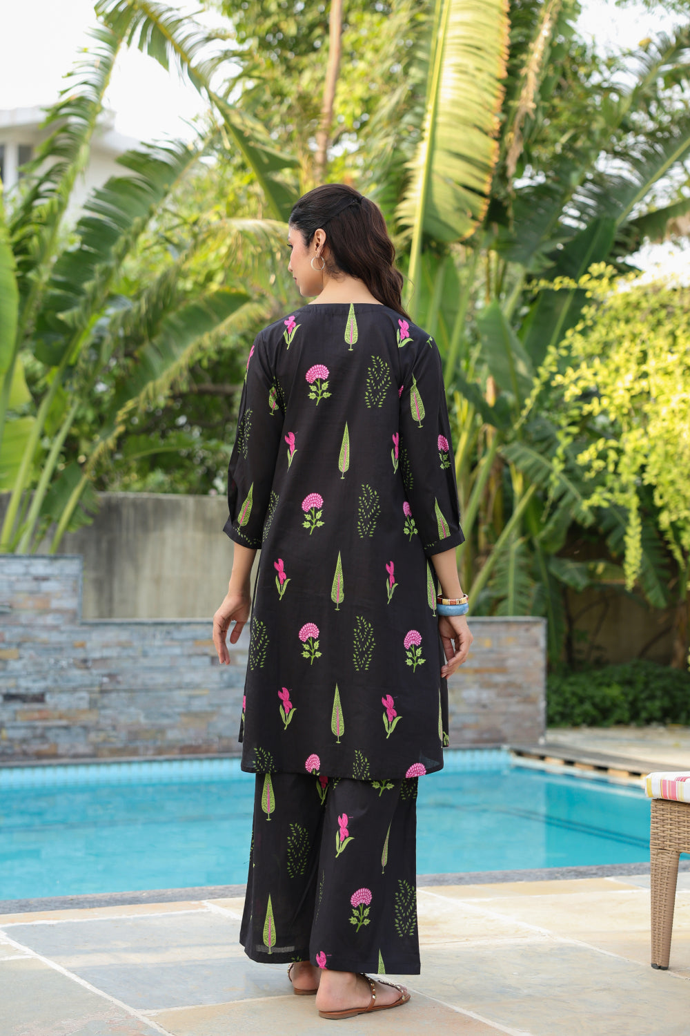 Power Black Mughal Boota Cotton Maternity - Nursing Co-ord Set