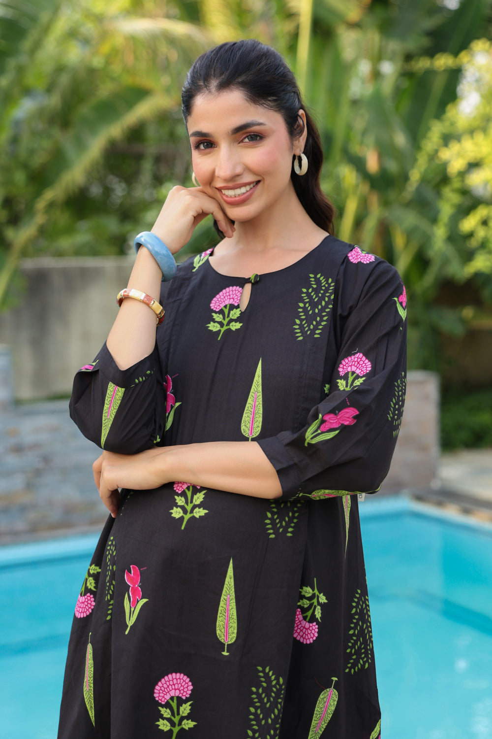 Power Black Mughal Boota Cotton Maternity - Nursing Co-ord Set