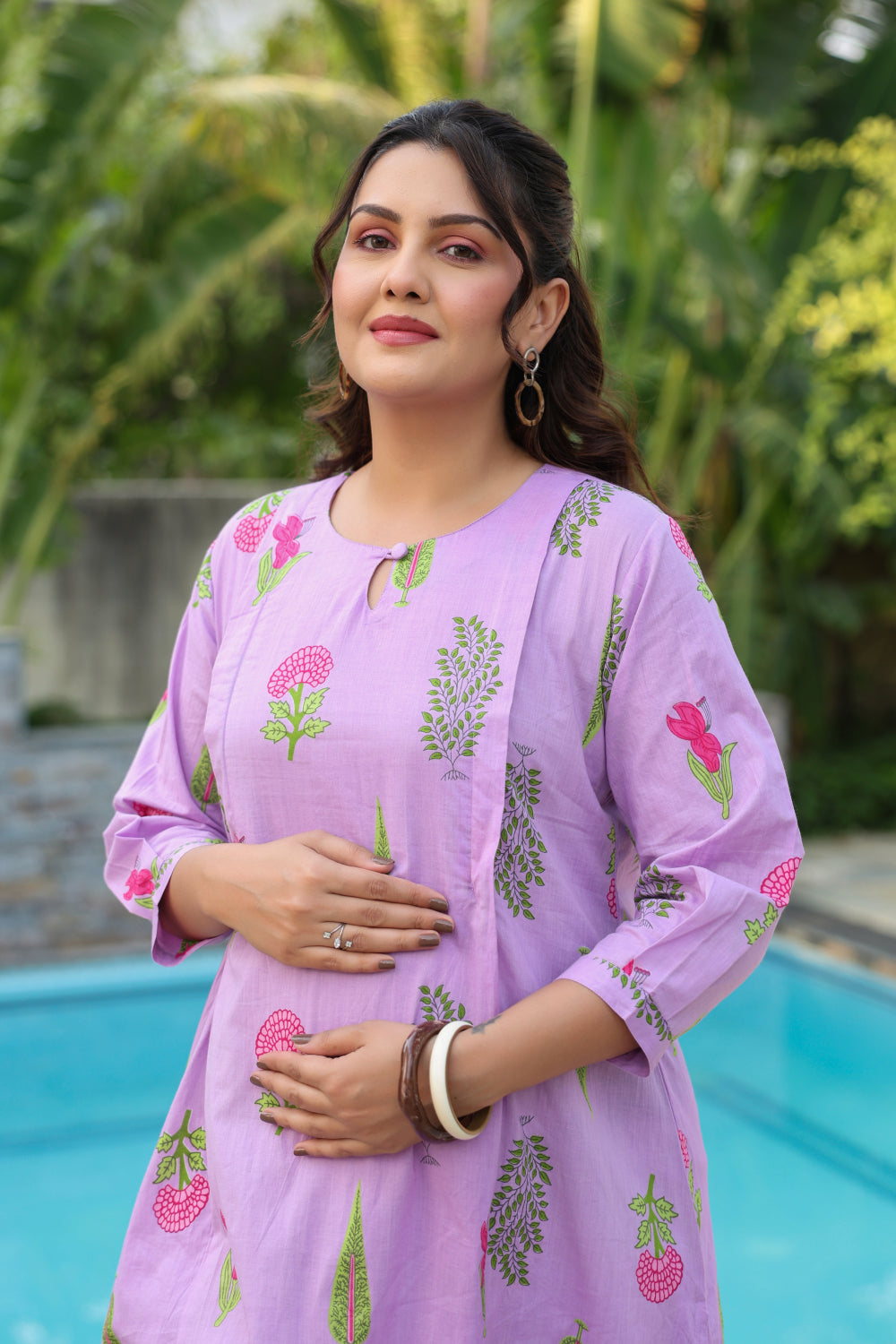 Lilac Glow Mughal Boota Cotton Maternity - Nursing Co-ord Set