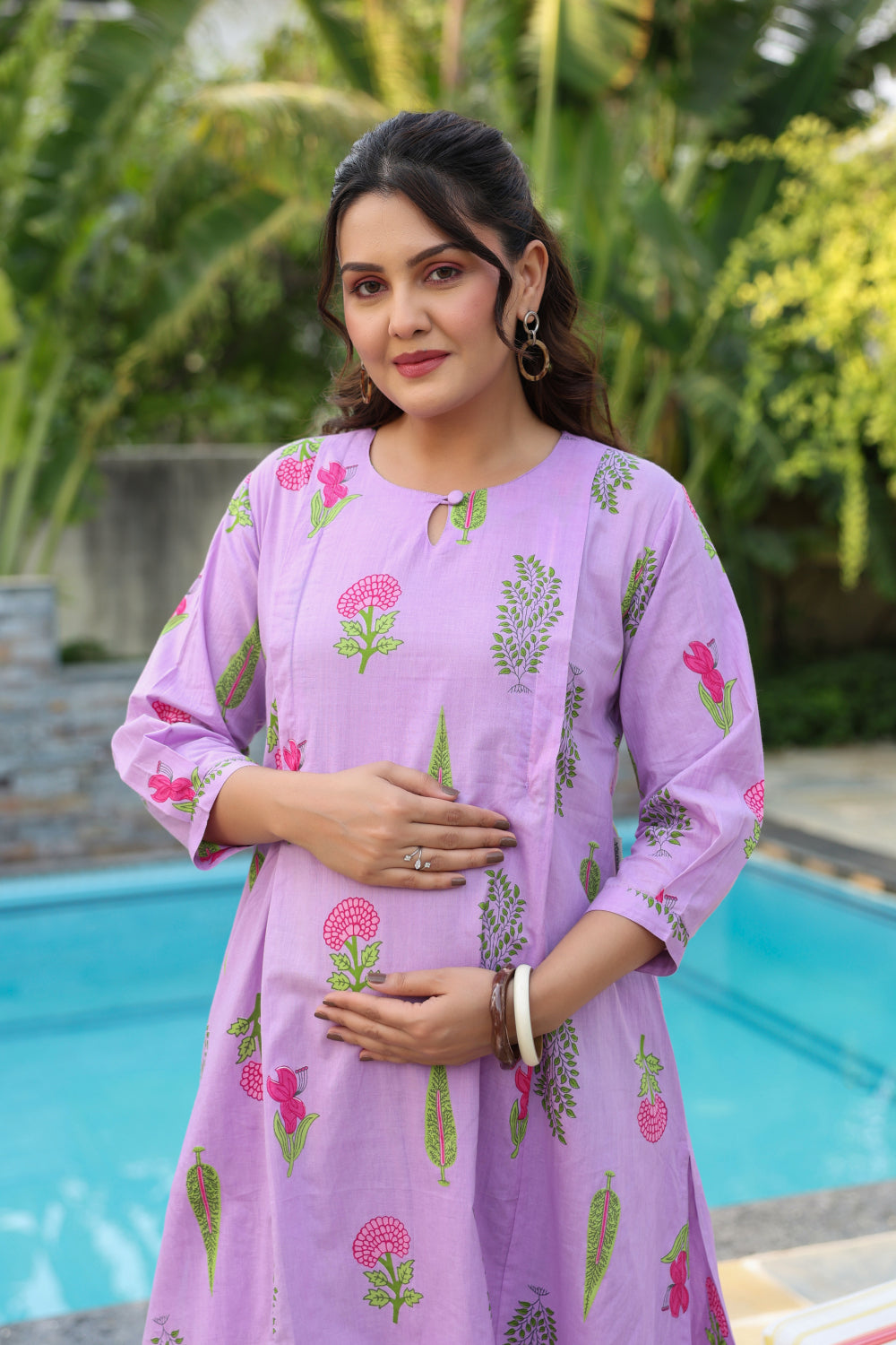 Lilac Glow Mughal Boota Cotton Maternity - Nursing Co-ord Set
