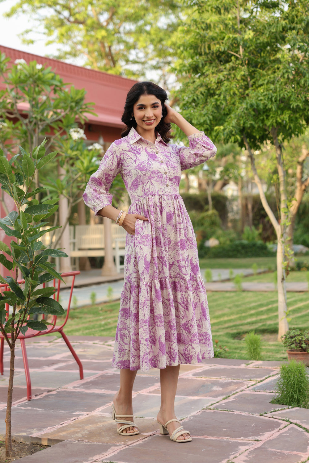 Lavender Leaves Cotton Dress