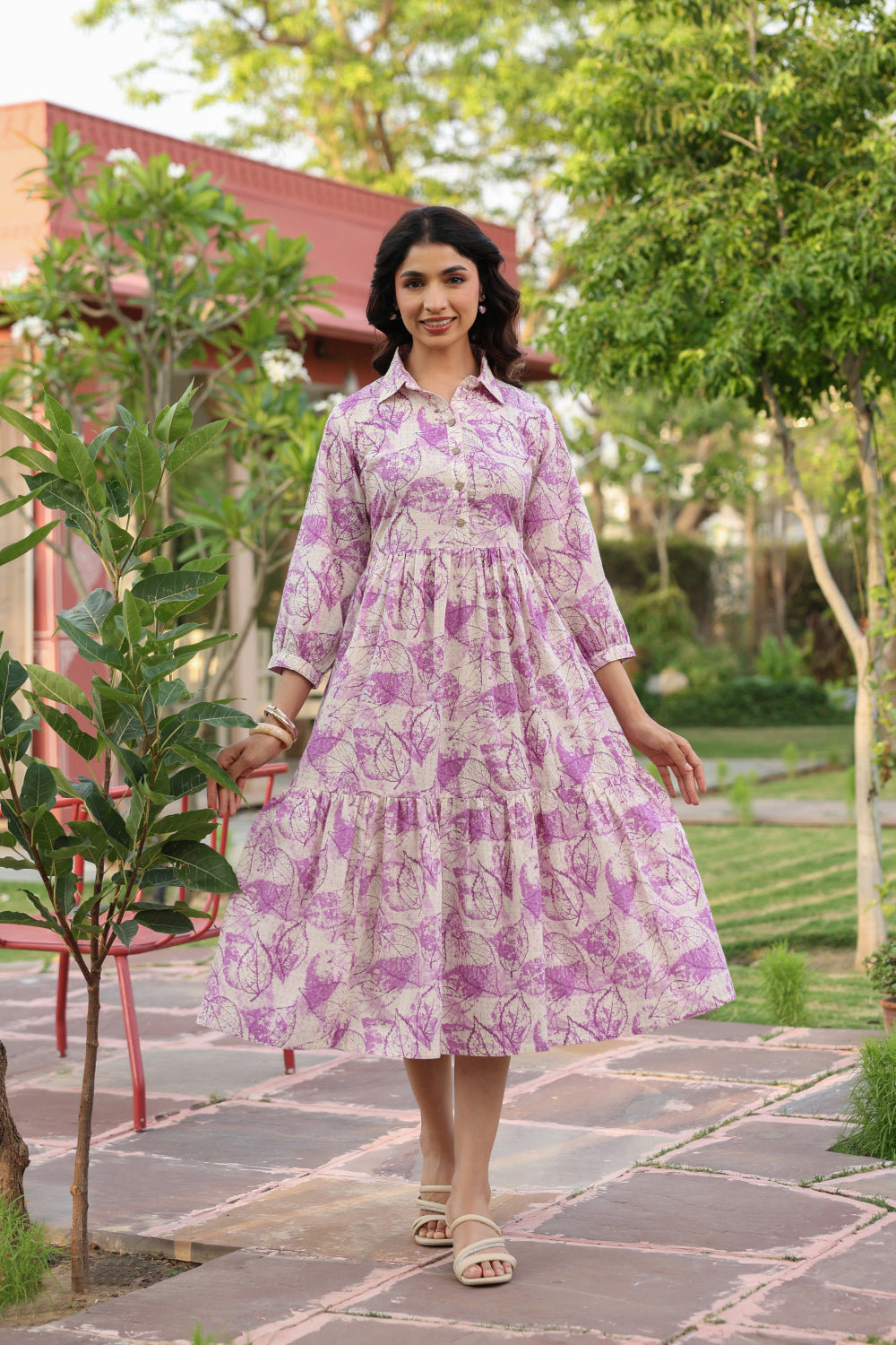 Lavender Leaves Cotton Dress
