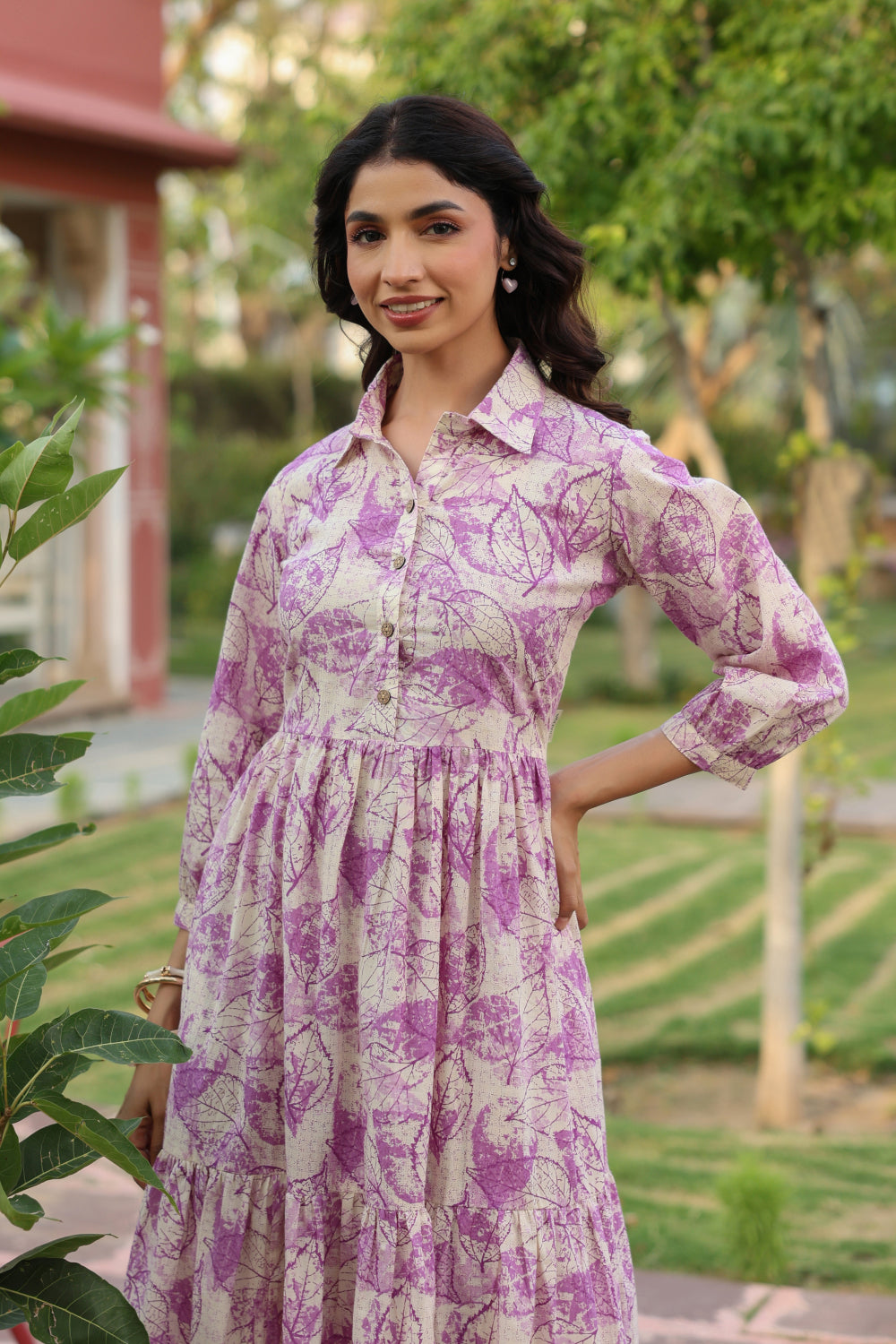 Lavender Leaves Cotton Dress