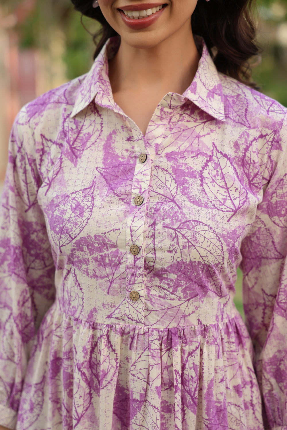 Lavender Leaves Cotton Dress