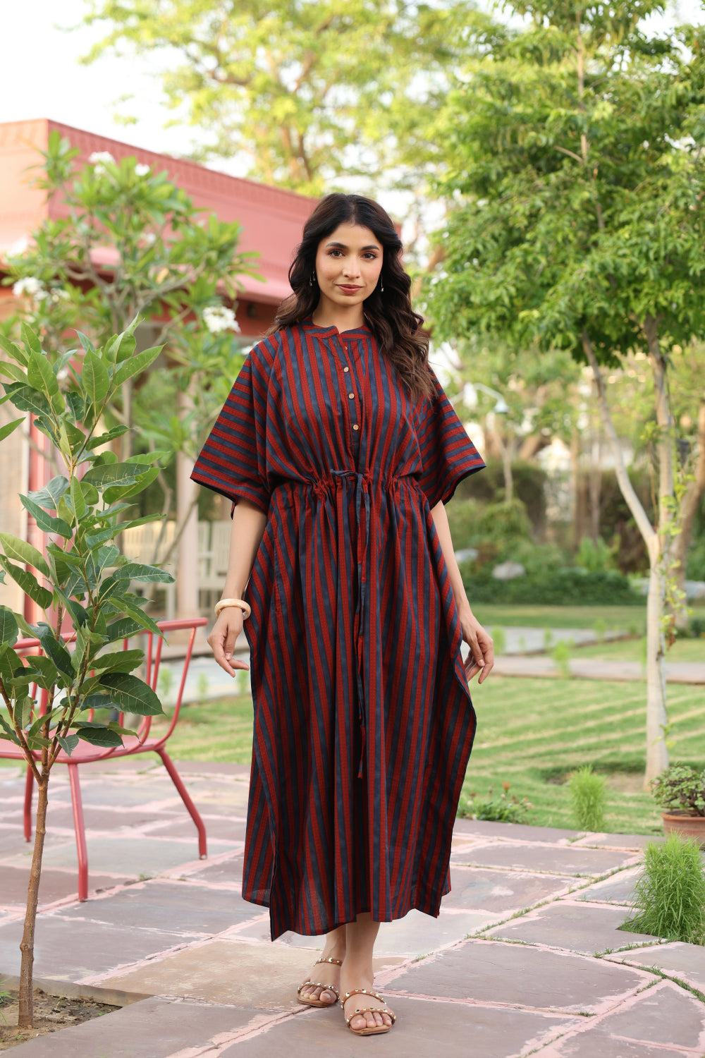 Ajrakh Stripes Cotton Kaftan ( One-Size )