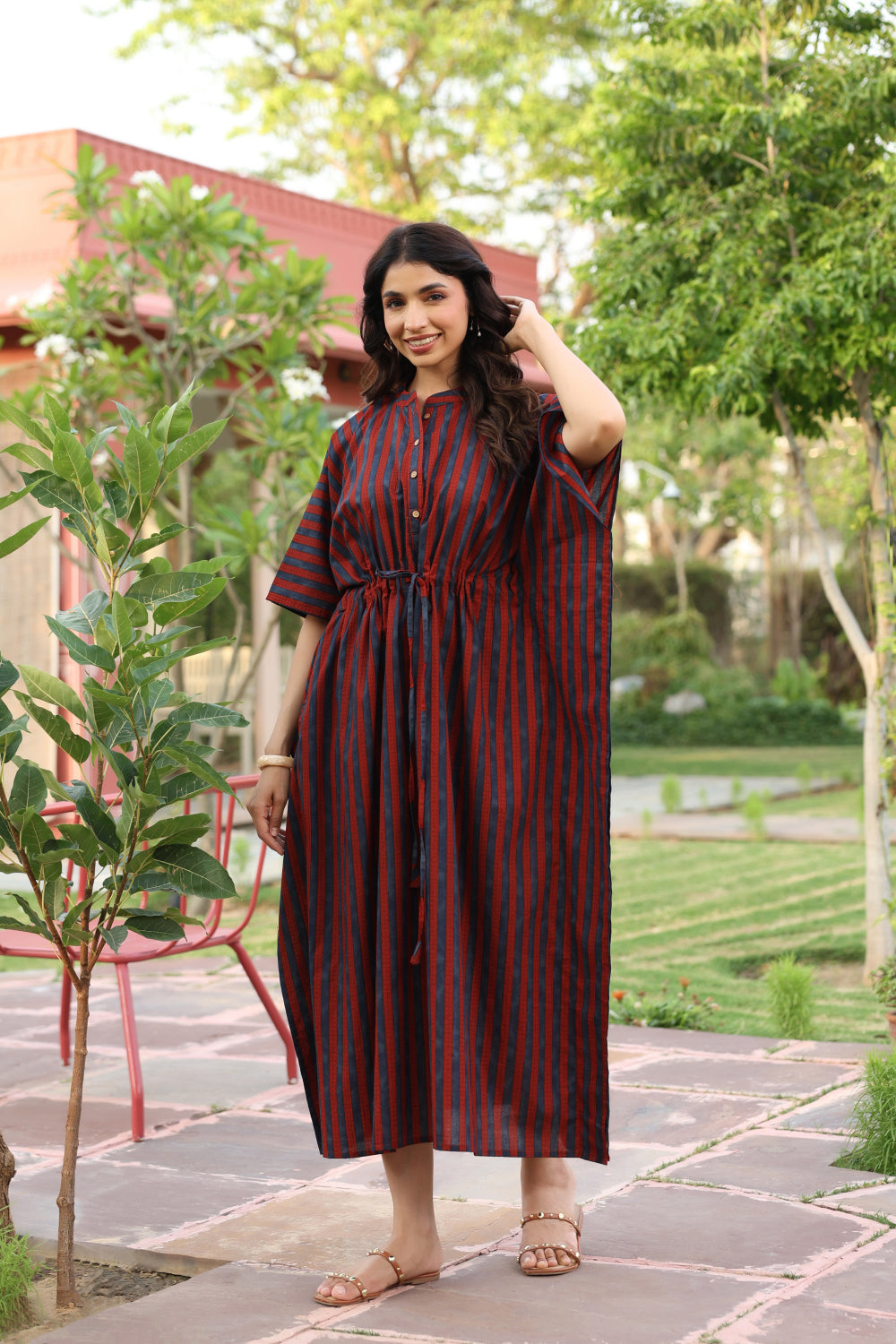 Ajrakh Stripes Cotton Kaftan ( One-Size )