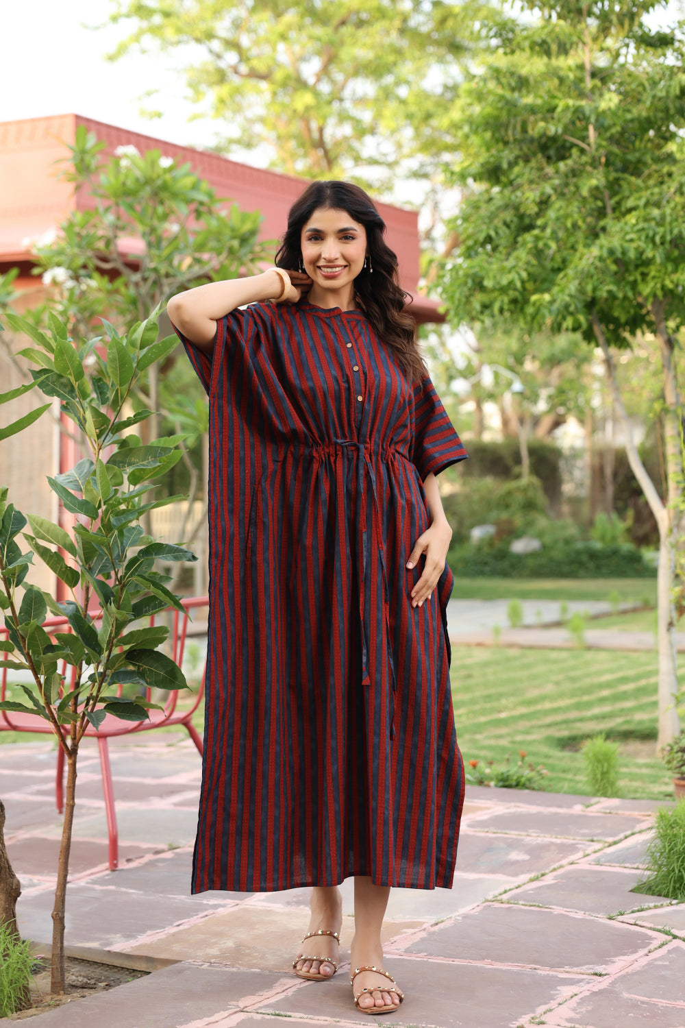 Ajrakh Stripes Cotton Kaftan ( One-Size )
