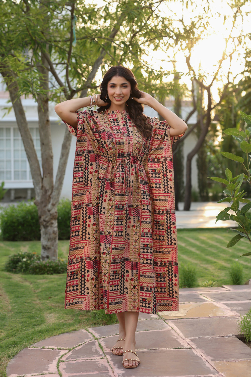 Boho Mosaic Cotton Kaftan ( One-Size )
