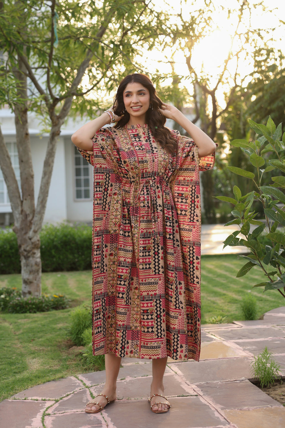 Boho Mosaic Cotton Kaftan ( One-Size )