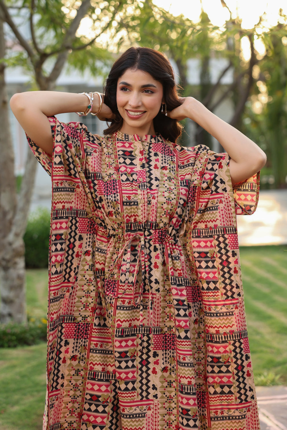 Boho Mosaic Cotton Kaftan ( One-Size )