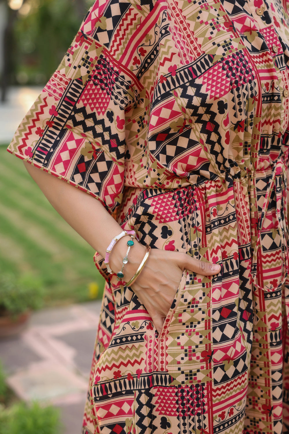 Boho Mosaic Cotton Kaftan ( One-Size )