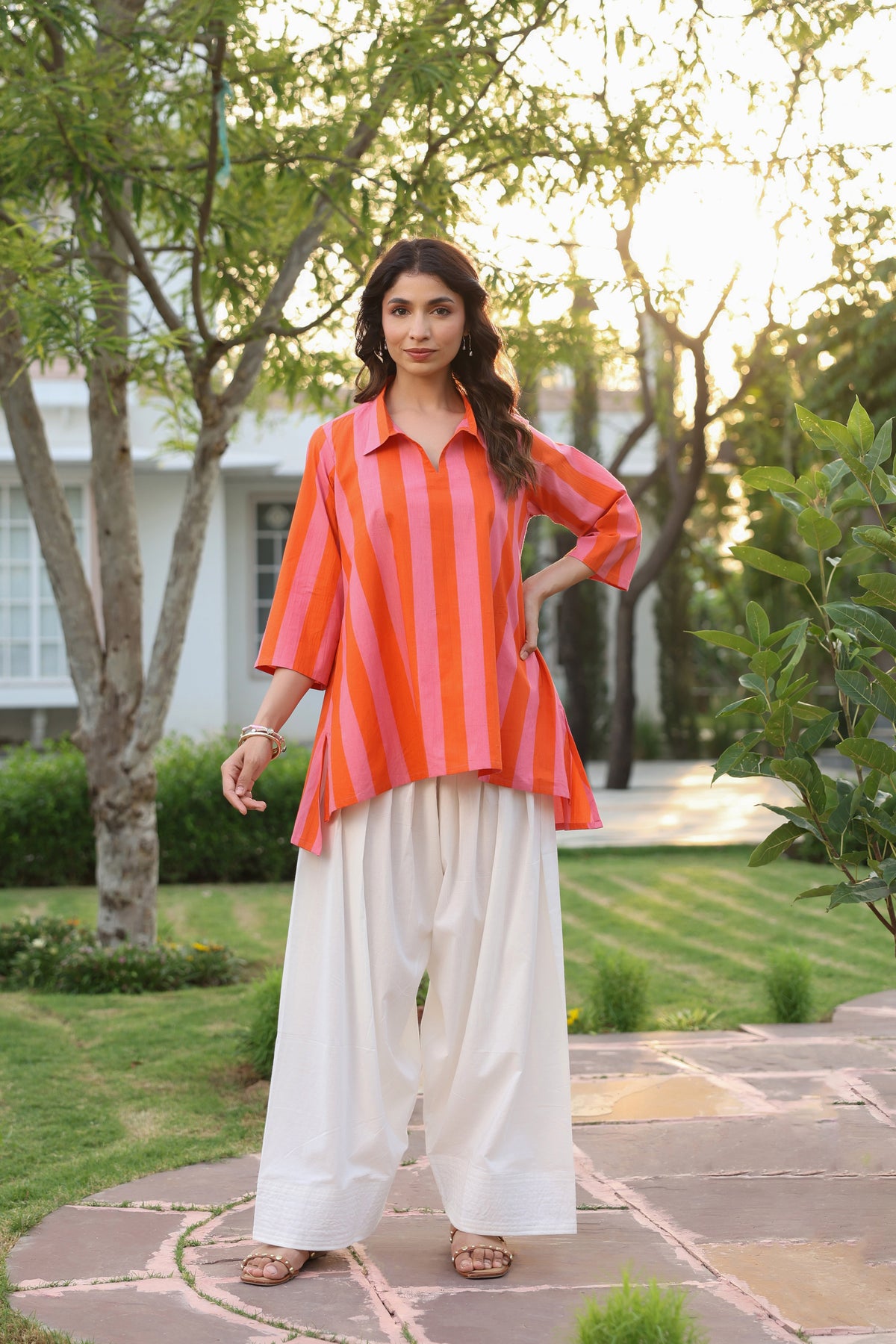 Flamingo Flame Stripe Cotton Top