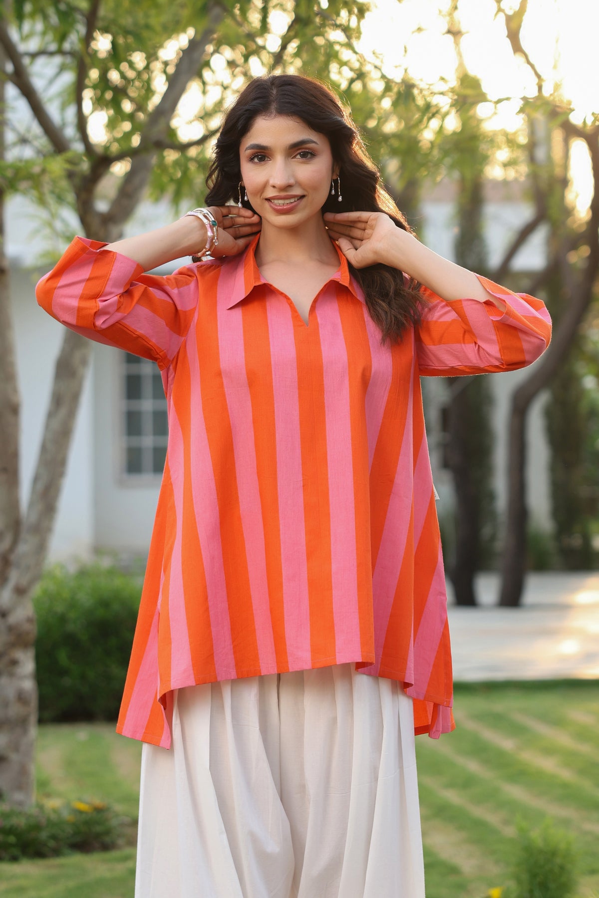 Flamingo Flame Stripe Cotton Top