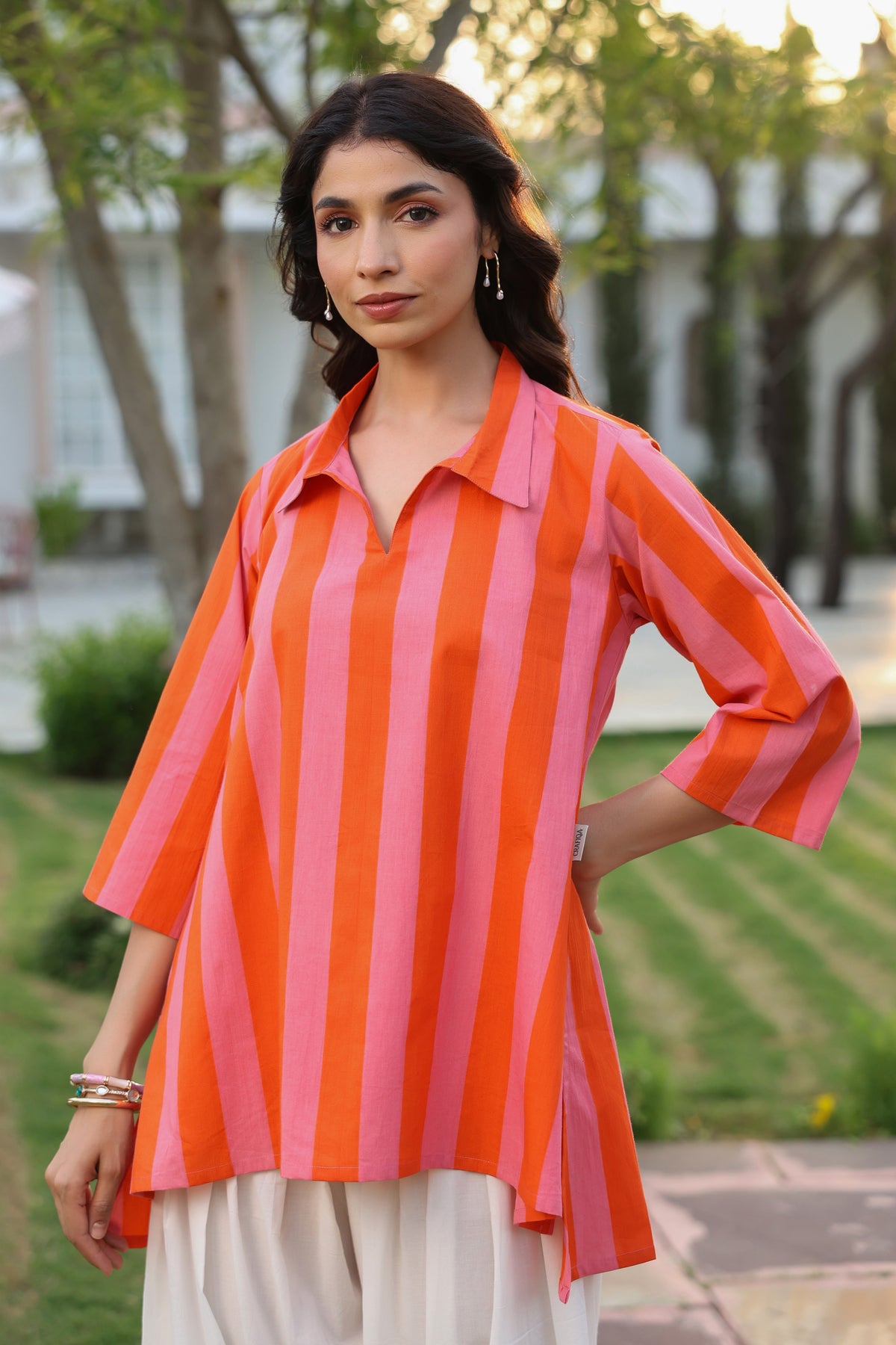 Flamingo Flame Stripe Cotton Top
