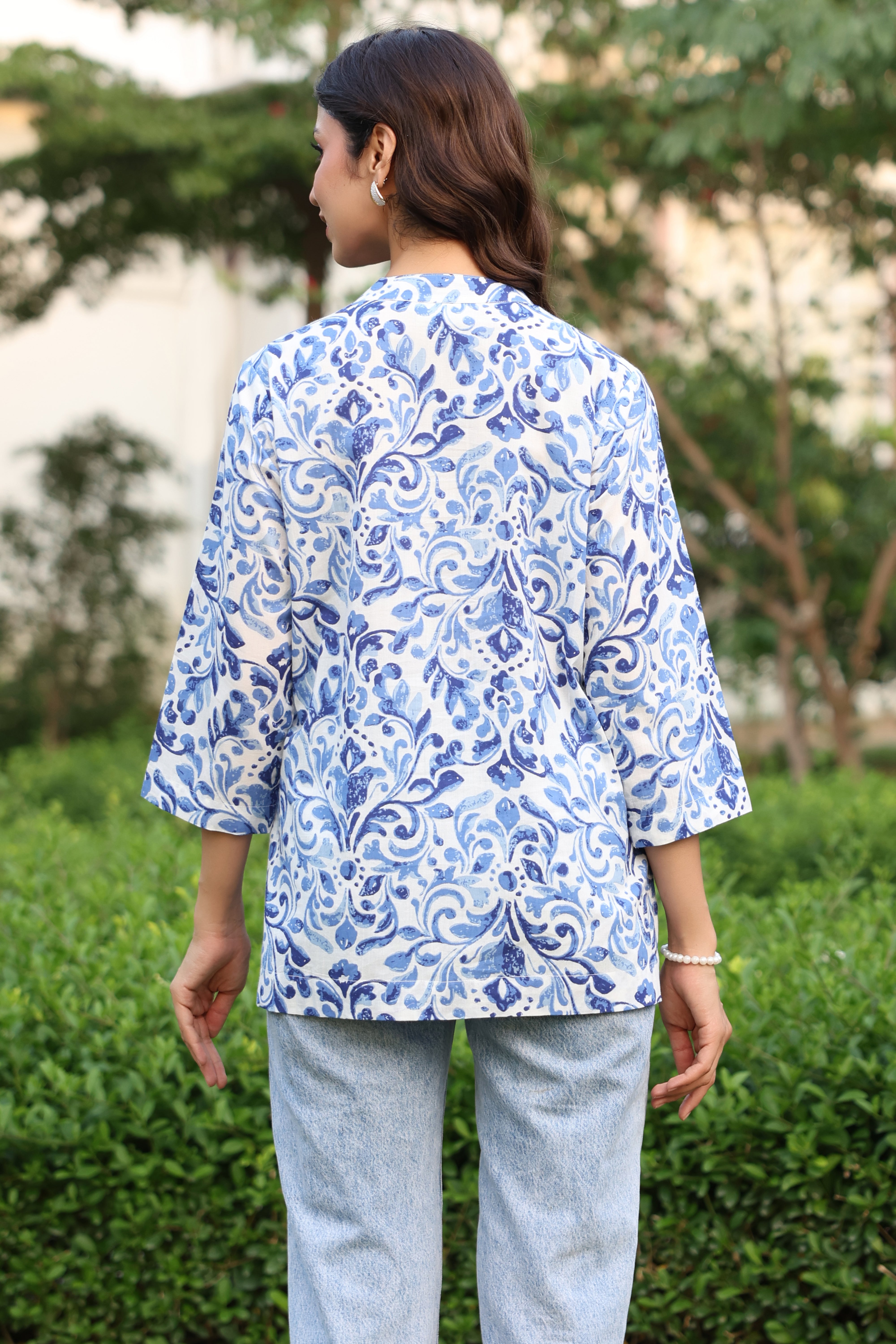 Indigo Bloom Cotton Top