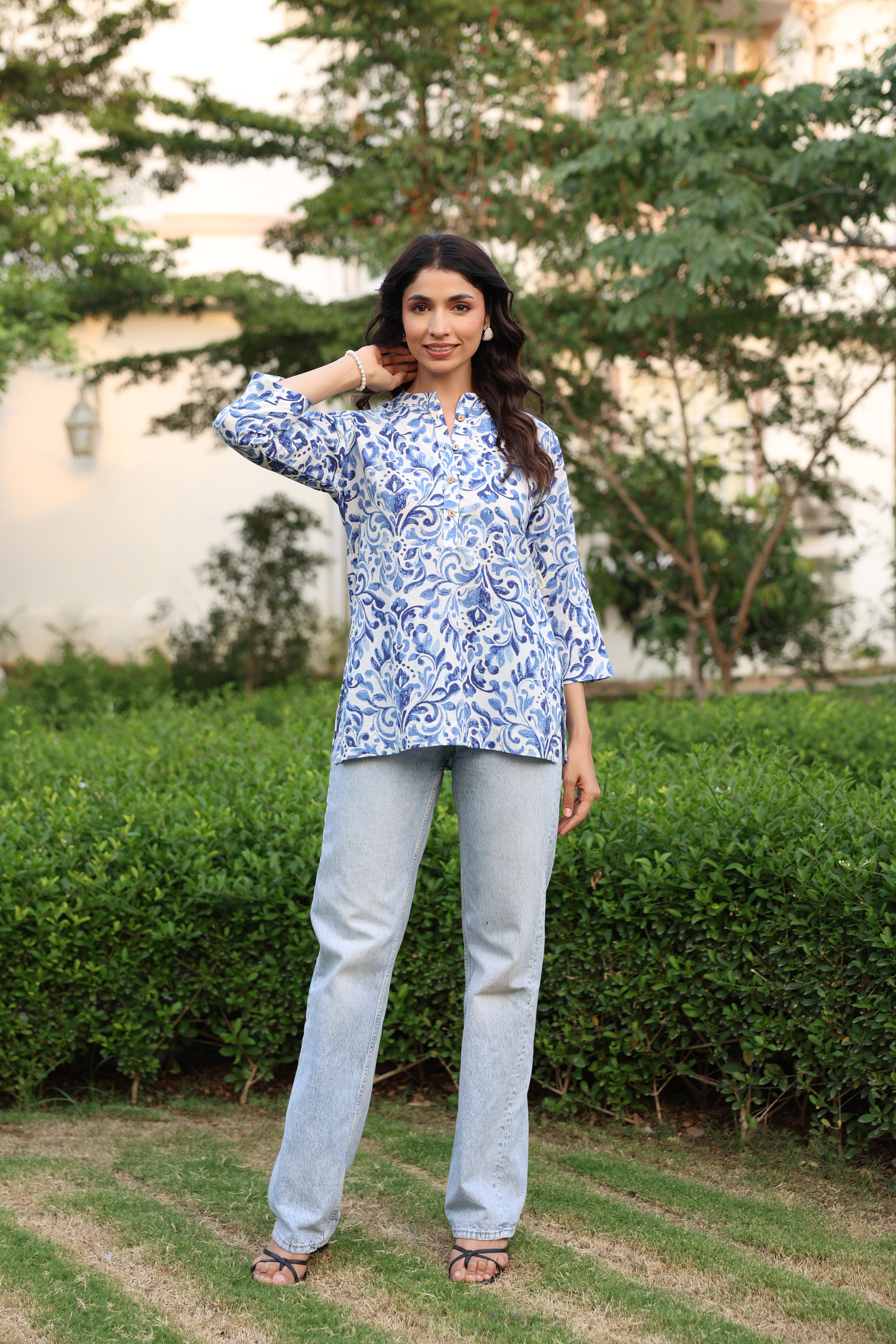 Indigo Bloom Cotton Top