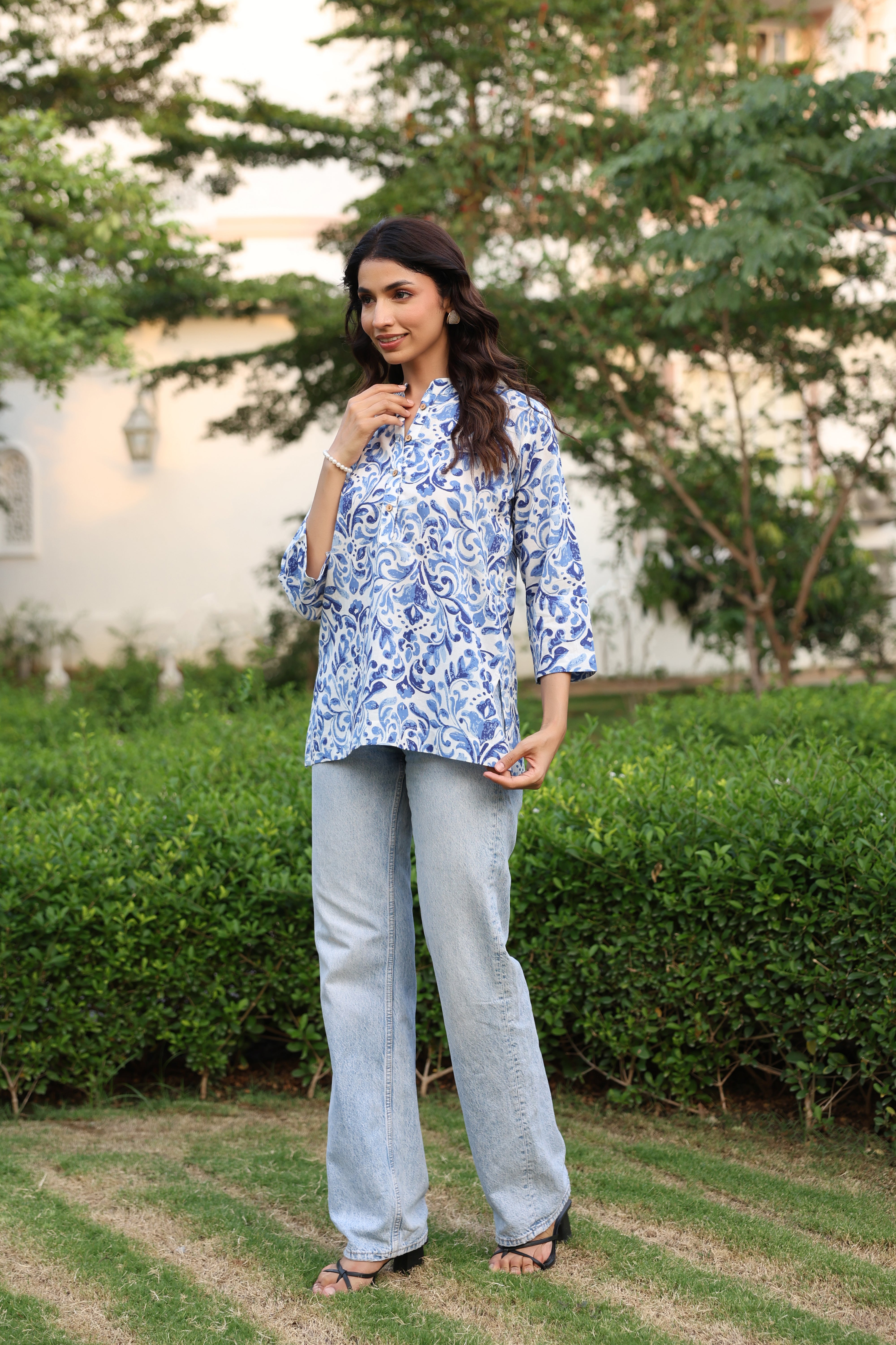 Indigo Bloom Cotton Top