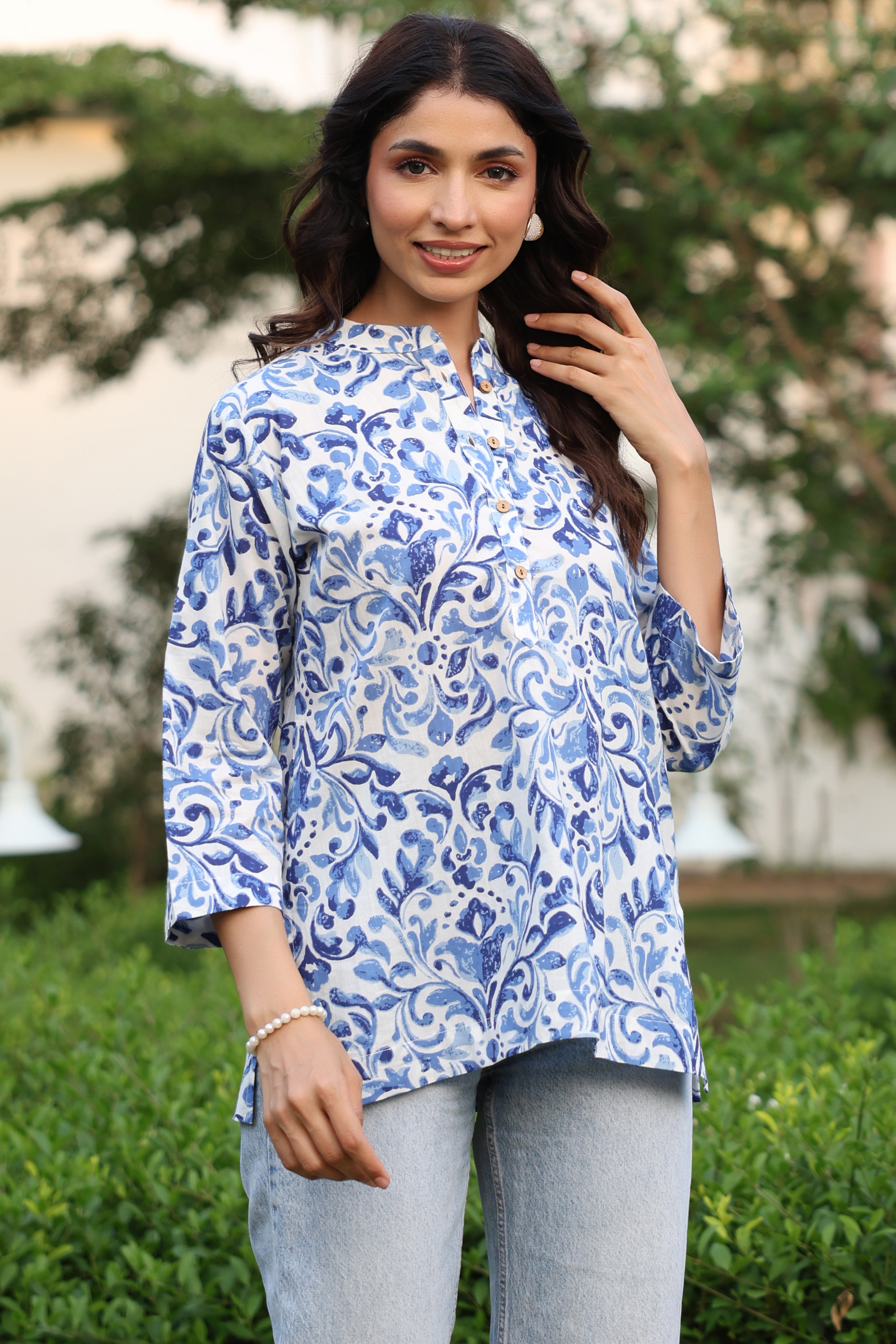 Indigo Bloom Cotton Top