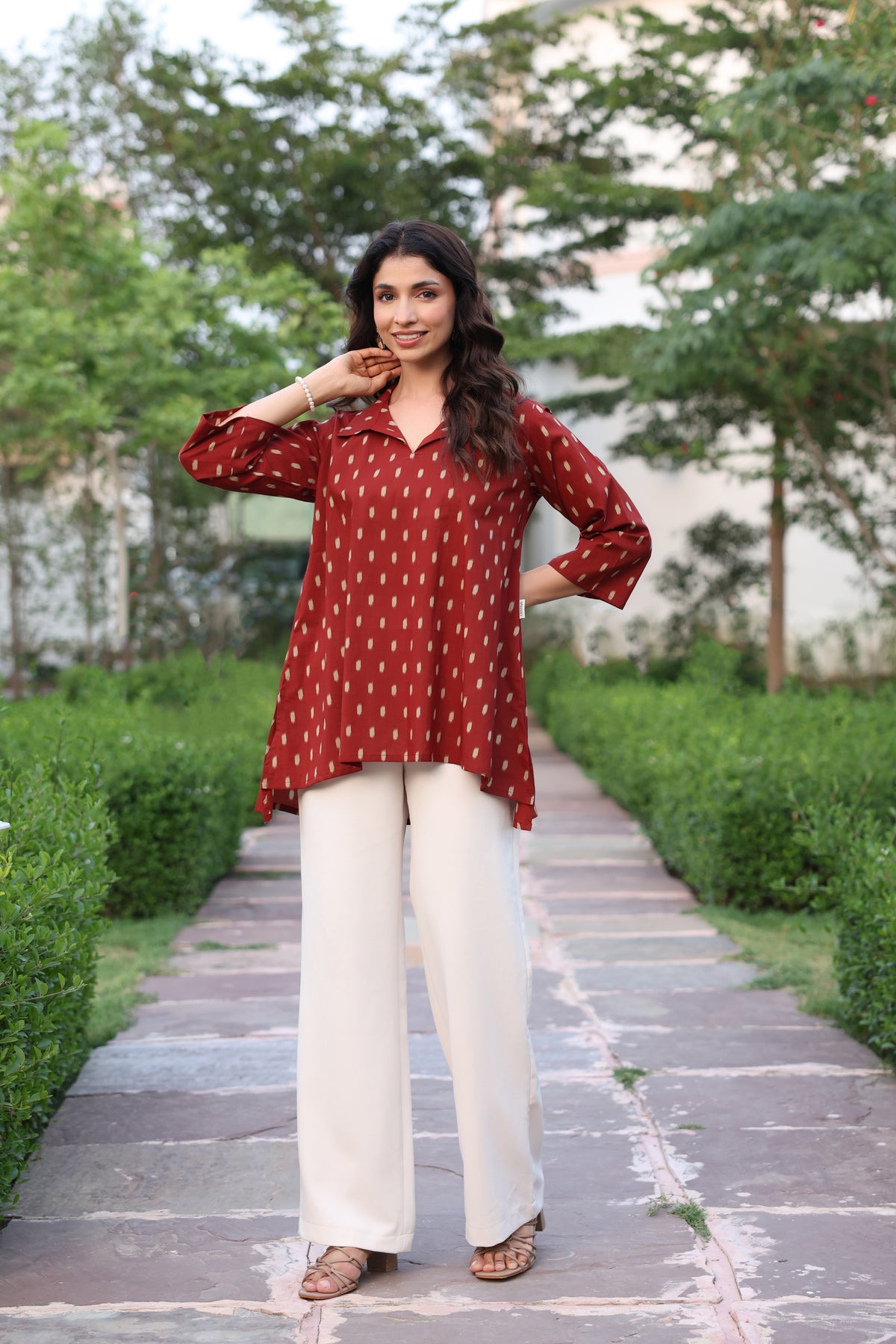 Maroon Loom Print Cotton Top