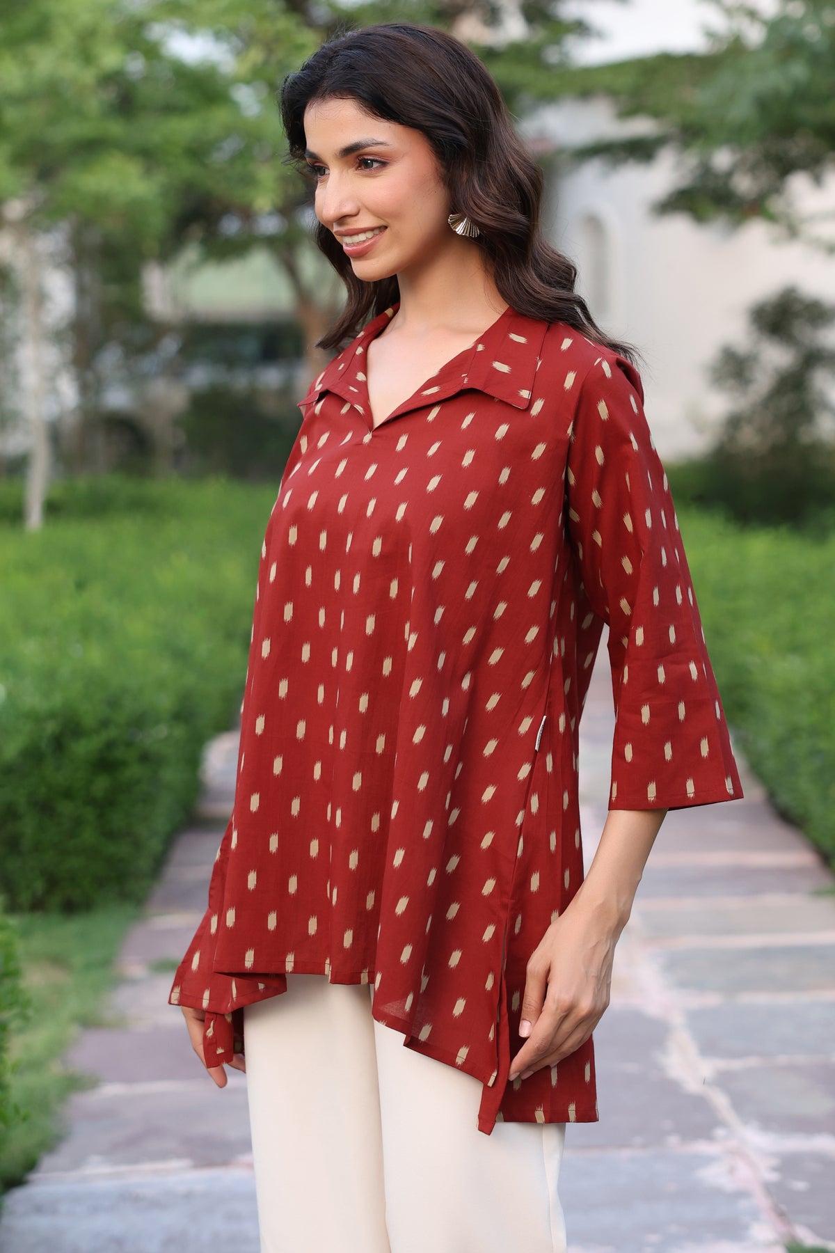 Maroon Loom Print Cotton Top