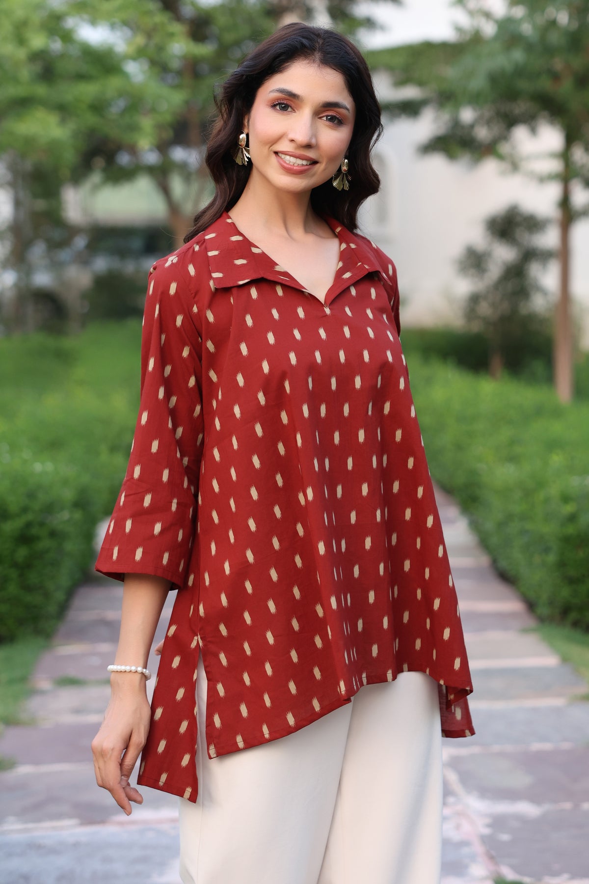 Maroon Loom Print Cotton Top