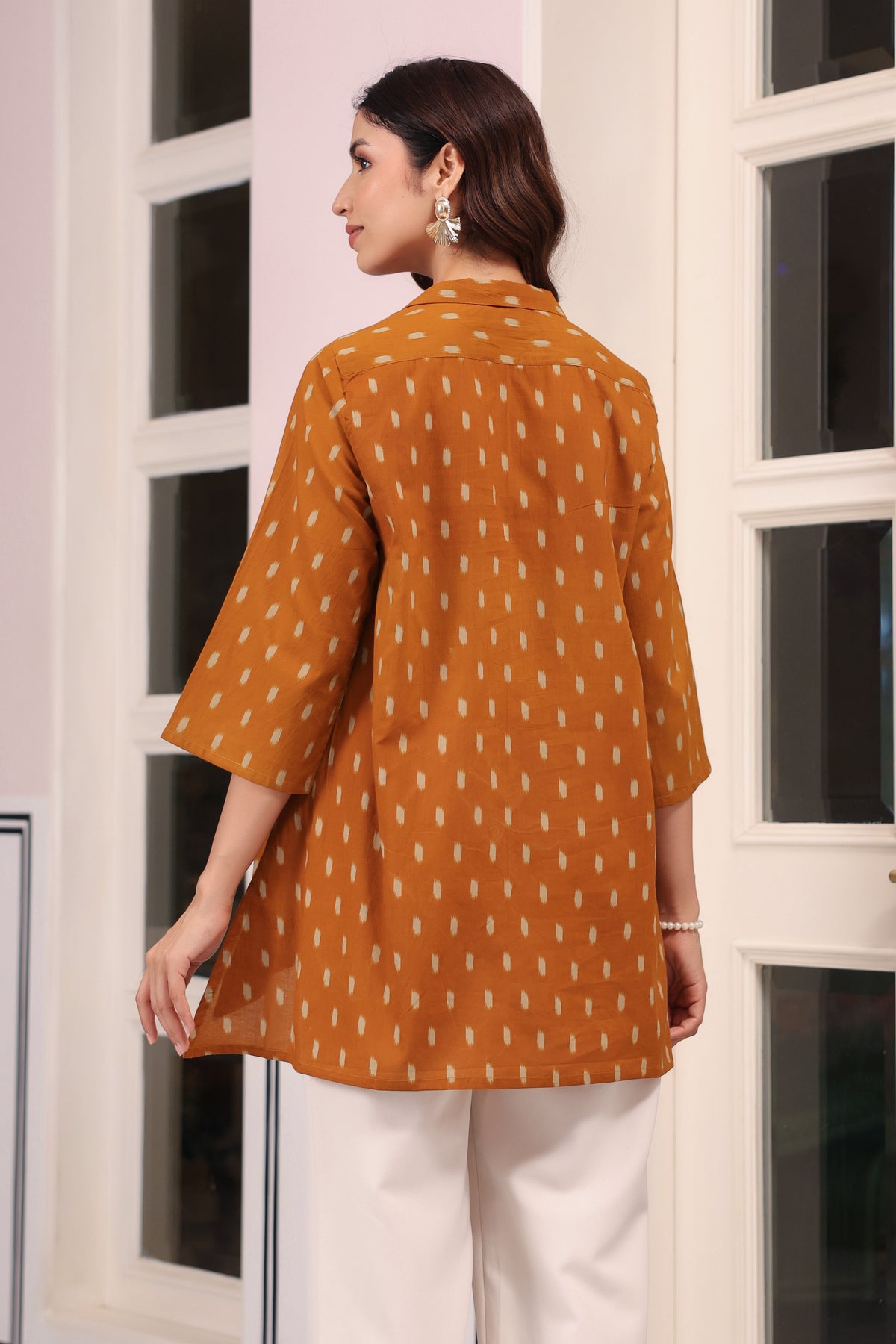 Mustard Loom Print Cotton Top