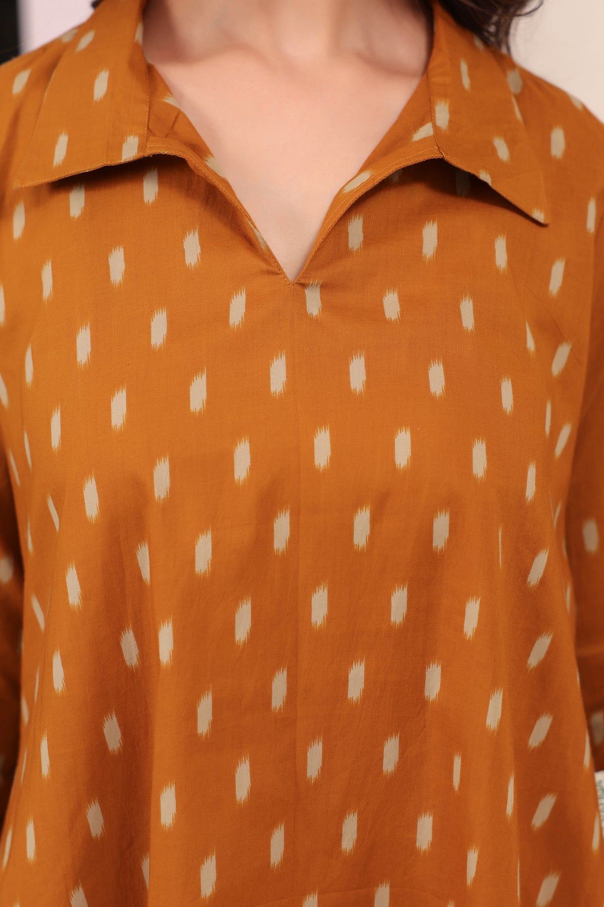 Mustard Loom Print Cotton Top
