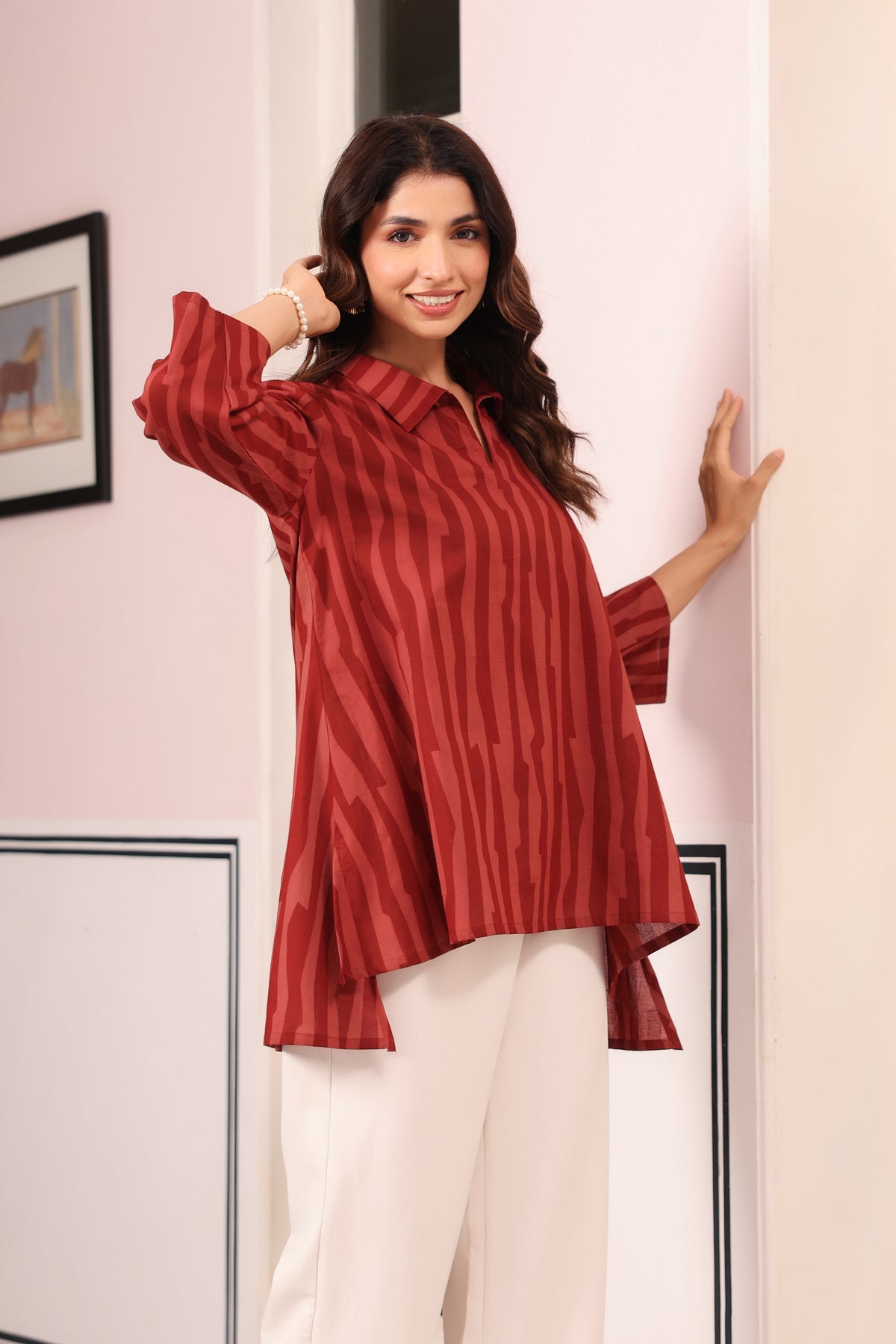 Rust Abstract Stripe Cotton Top