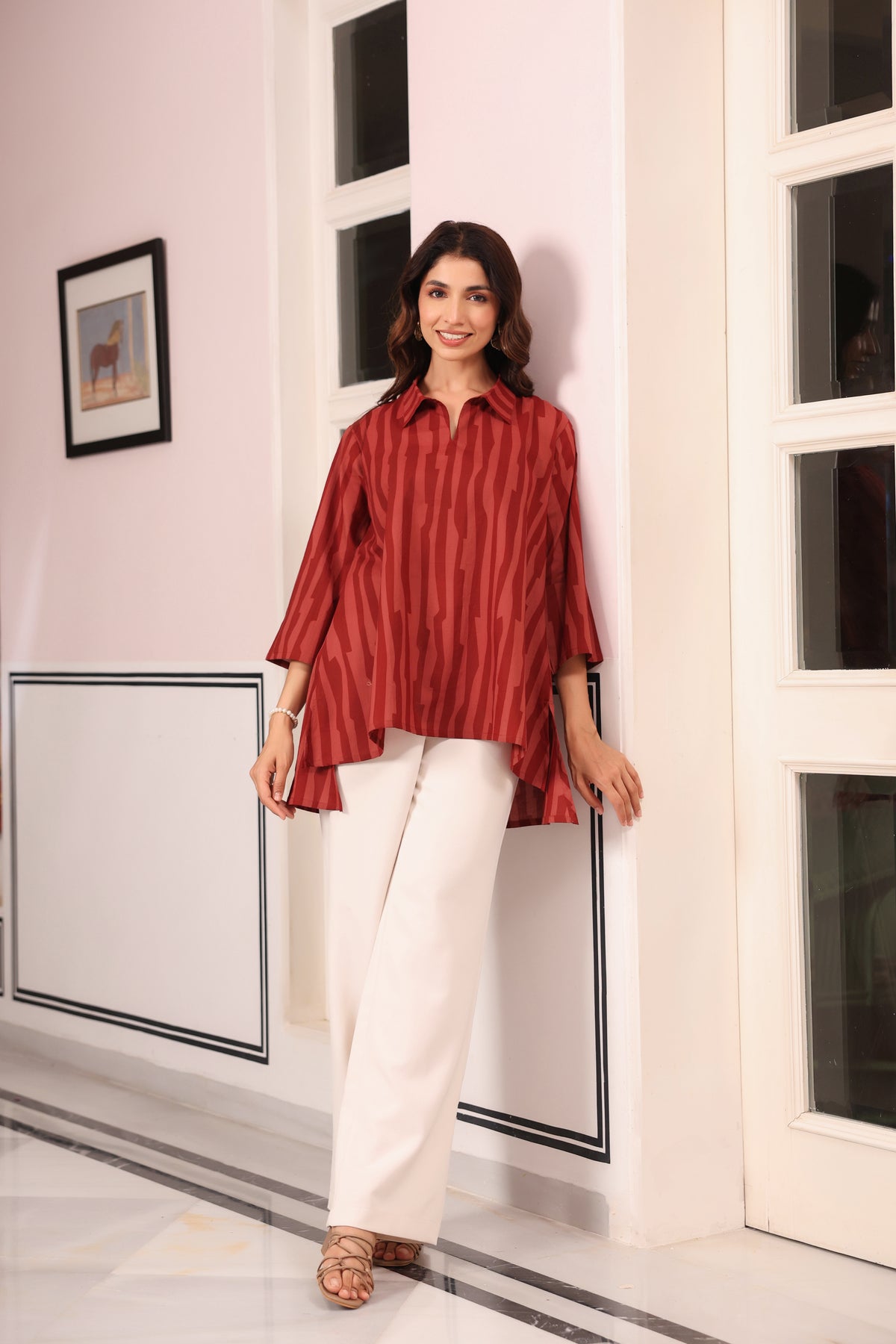 Rust Abstract Stripe Cotton Top