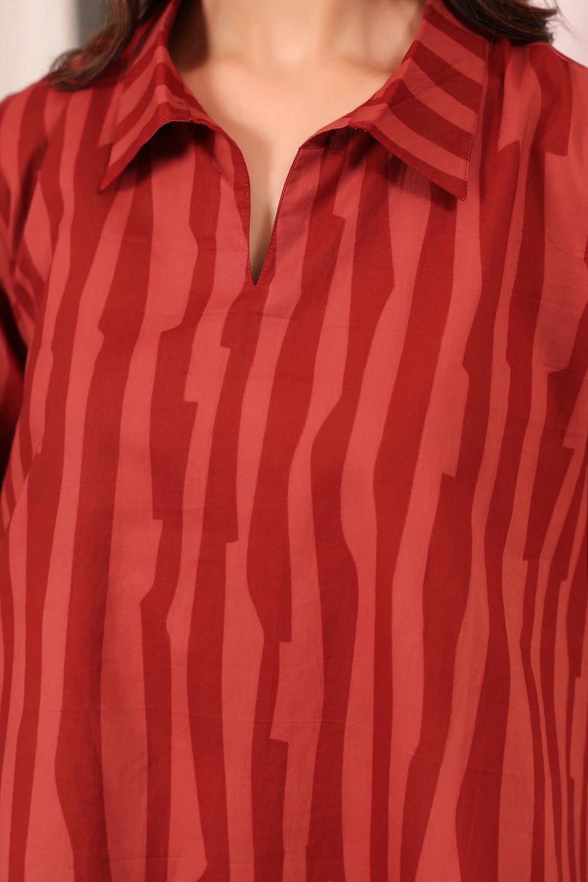 Rust Abstract Stripe Cotton Top
