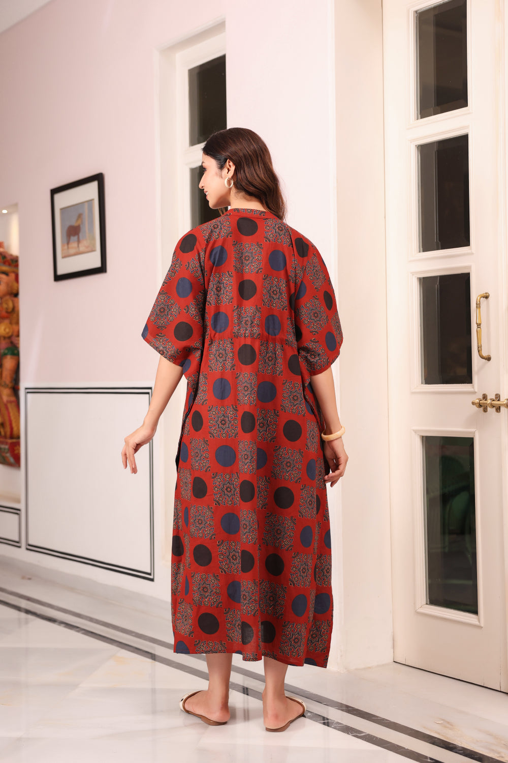 Maroon Mandala Cotton Kaftan ( One-Size )